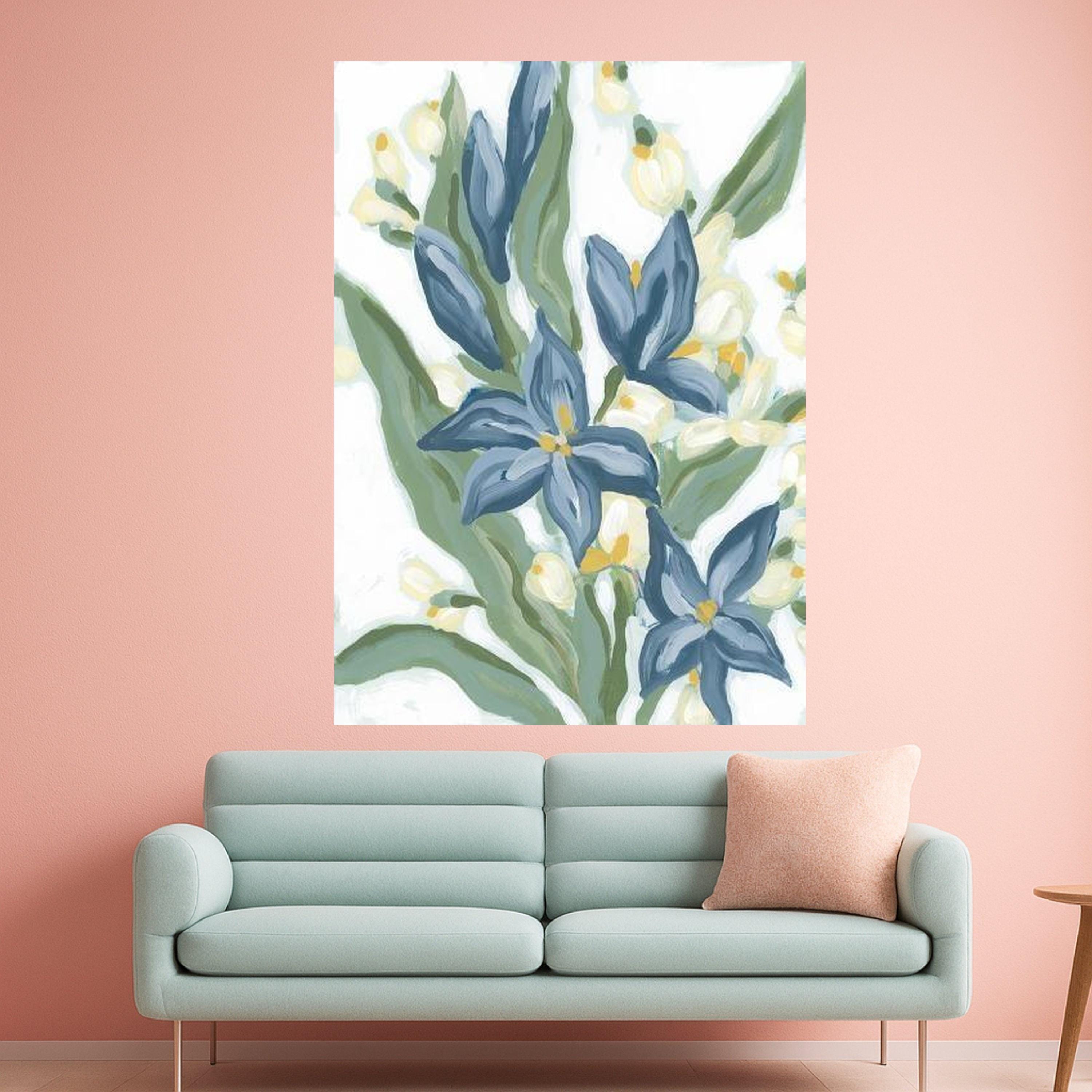 Blue Floral Canvas Wall Art, Abstract Flower Painting, Botanical Home Decor, Nature Inspired Canvas, Modern Wall Art Design, Ready To Hang,