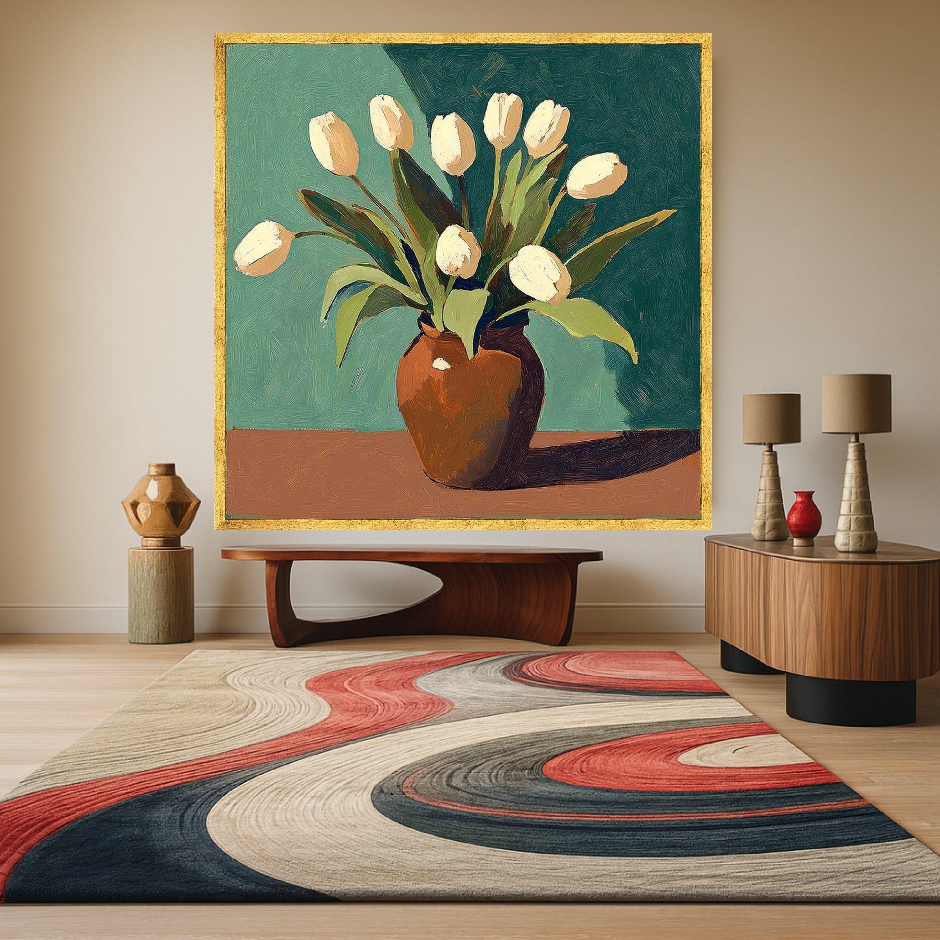 Tulip Vase Canvas Print – Modern Still Life Wall Art – Minimalist Wall Decoration – Botanical Wall Decor – Ready to Hang Artwork