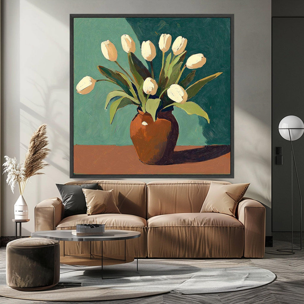 Tulip Vase Canvas Print – Modern Still Life Wall Art – Minimalist Wall Decoration – Botanical Wall Decor – Ready to Hang Artwork