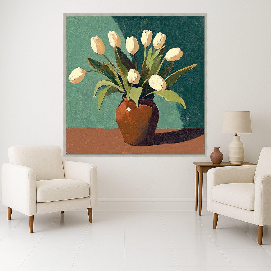 Tulip Vase Canvas Print – Modern Still Life Wall Art – Minimalist Wall Decoration – Botanical Wall Decor – Ready to Hang Artwork