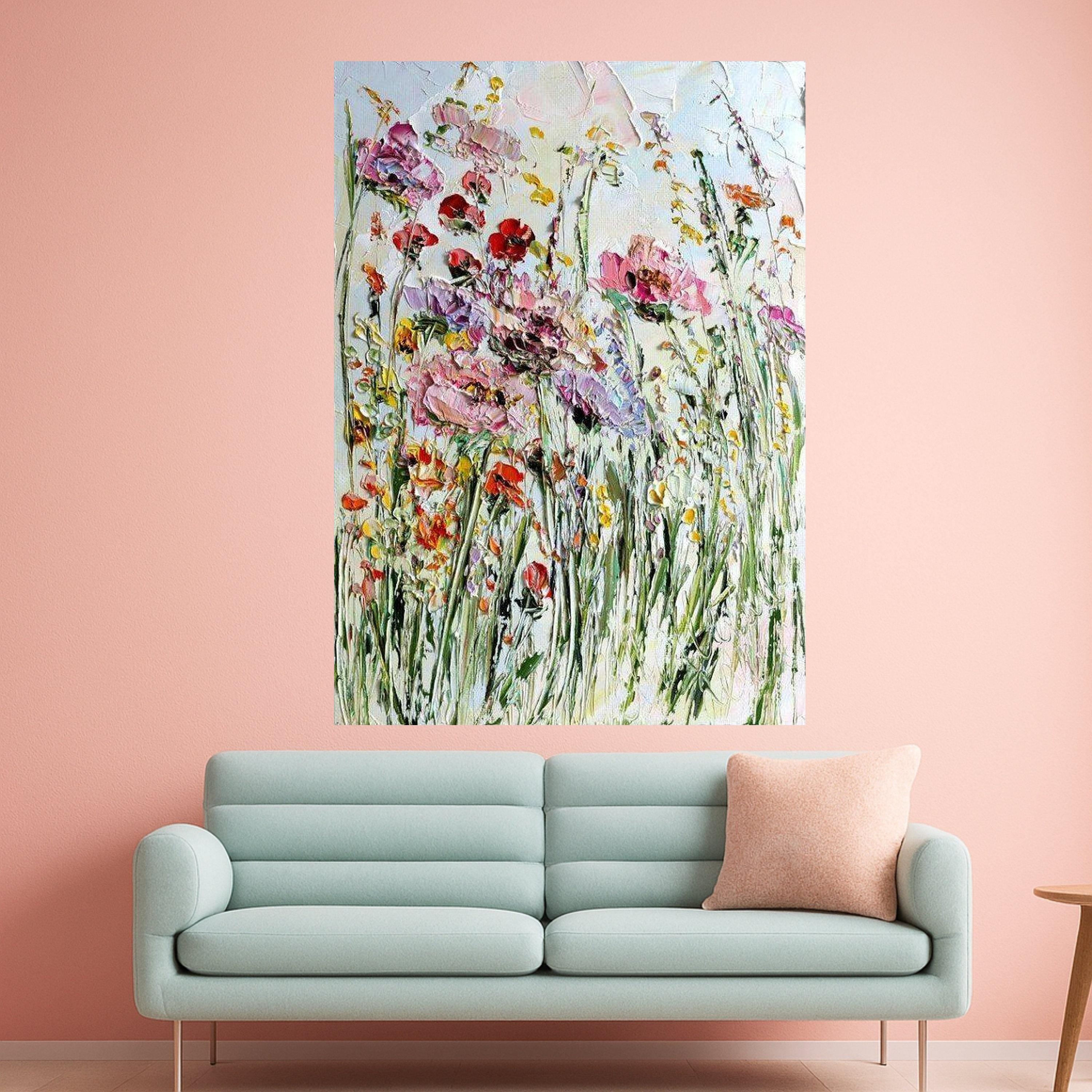 Wildflower Canvas Print Wall Decoration – Impressionist Floral Wall Art Ready to Hang Wall Decor