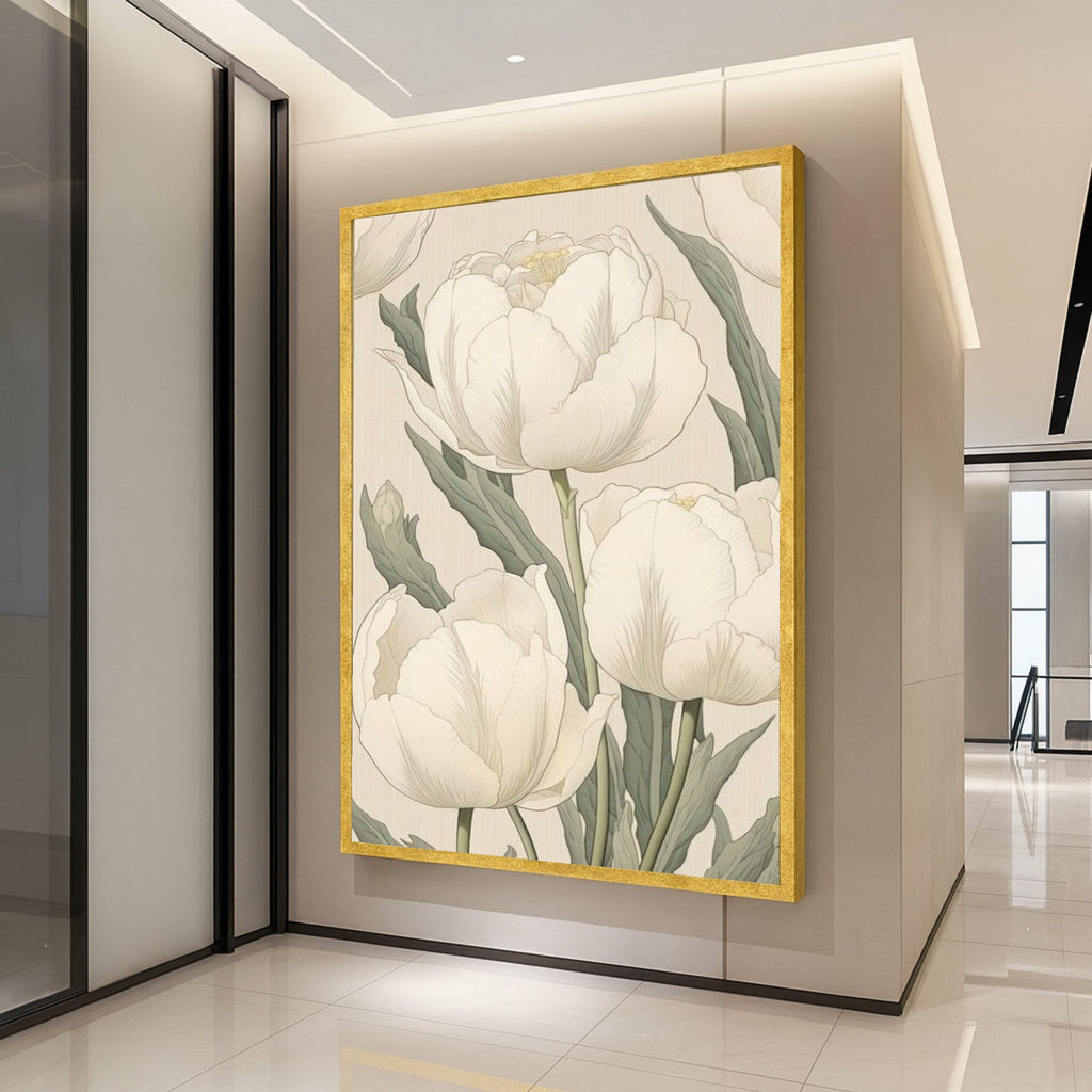 White Floral Canvas Print Wall Decoration – Elegant Flower Wall Art Ready to Hang Wall Decor