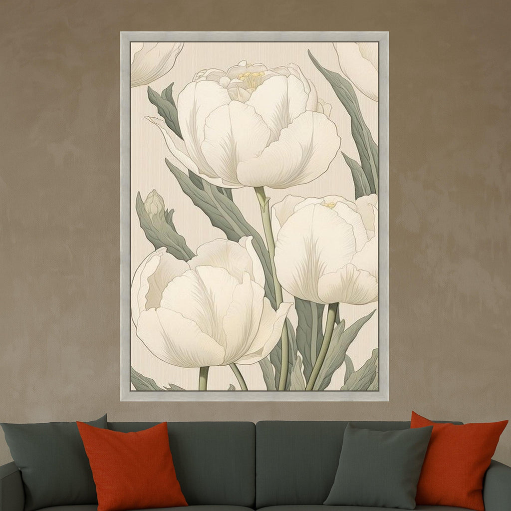 White Floral Canvas Print Wall Decoration – Elegant Flower Wall Art Ready to Hang Wall Decor