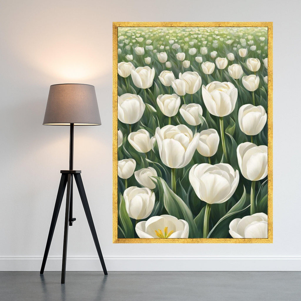 White Tulip Field Canvas Print – Floral Wall Art – Botanical Wall Decoration – Elegant Wall Decor – Ready to Hang Nature Artwork