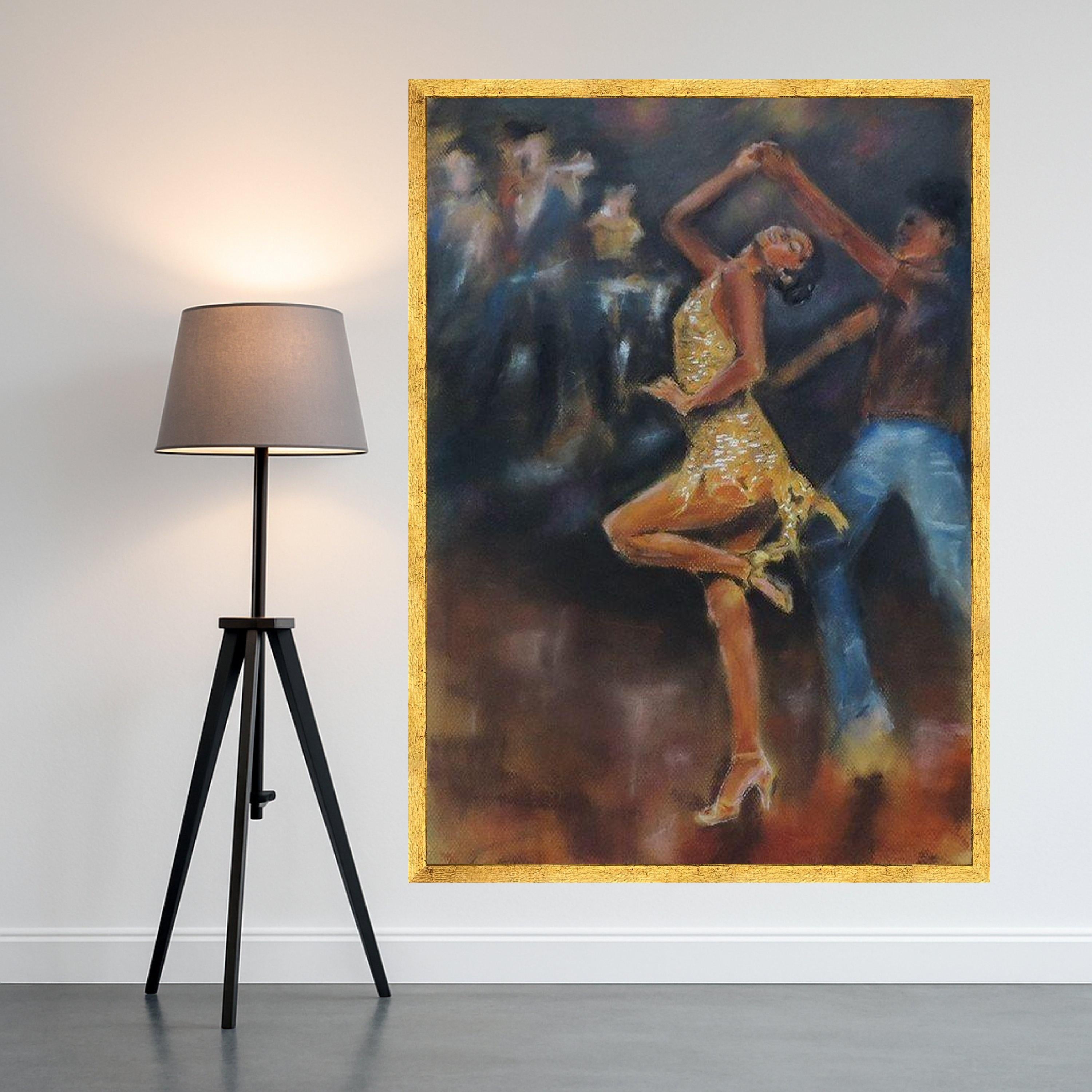 Elegant Latin Dance Scene Canvas, Couple Dancing Art, Nightlife Wall Decor, Vibrant Movement Painting, Home Living Room Ready To Hang