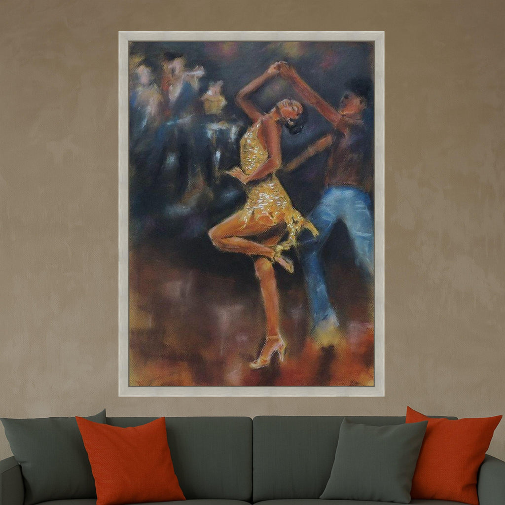 Elegant Latin Dance Scene Canvas, Couple Dancing Art, Nightlife Wall Decor, Vibrant Movement Painting, Home Living Room Ready To Hang