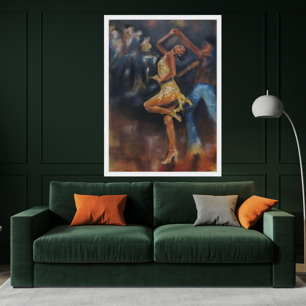 Elegant Latin Dance Scene Canvas, Couple Dancing Art, Nightlife Wall Decor, Vibrant Movement Painting, Home Living Room Ready To Hang