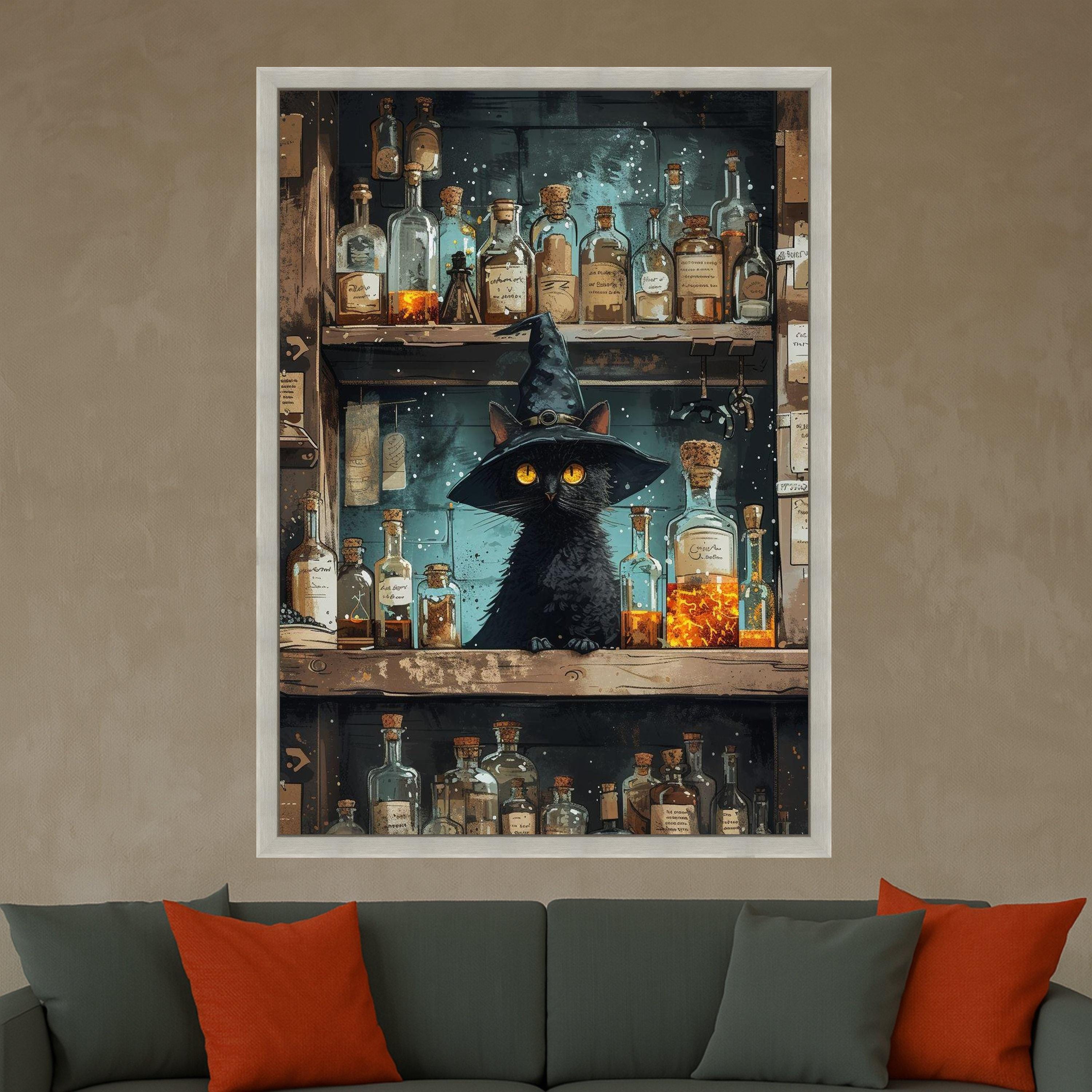 Witch Cat Potion Canvas Print – Wall Art, Wall Decor, Ready to Hang Halloween Wall Decoration