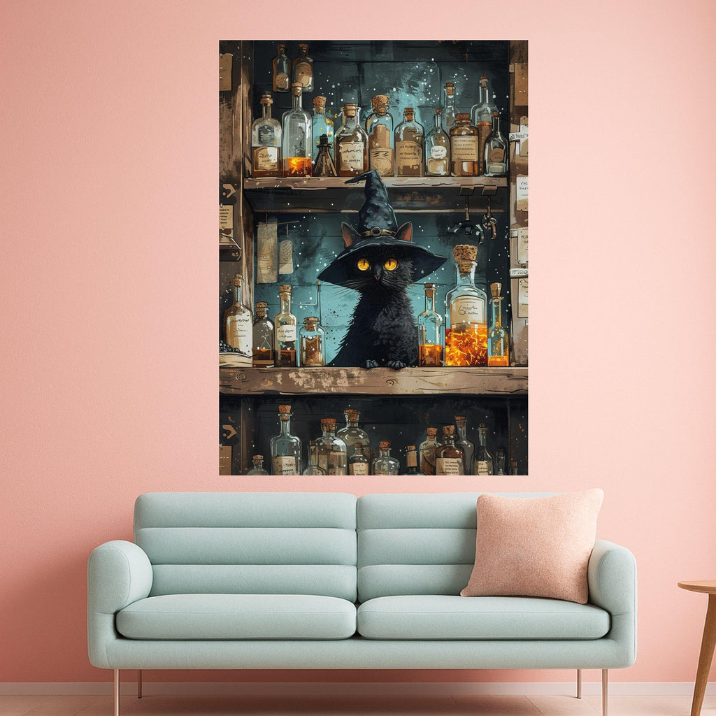Witch Cat Potion Canvas Print – Wall Art, Wall Decor, Ready to Hang Halloween Wall Decoration