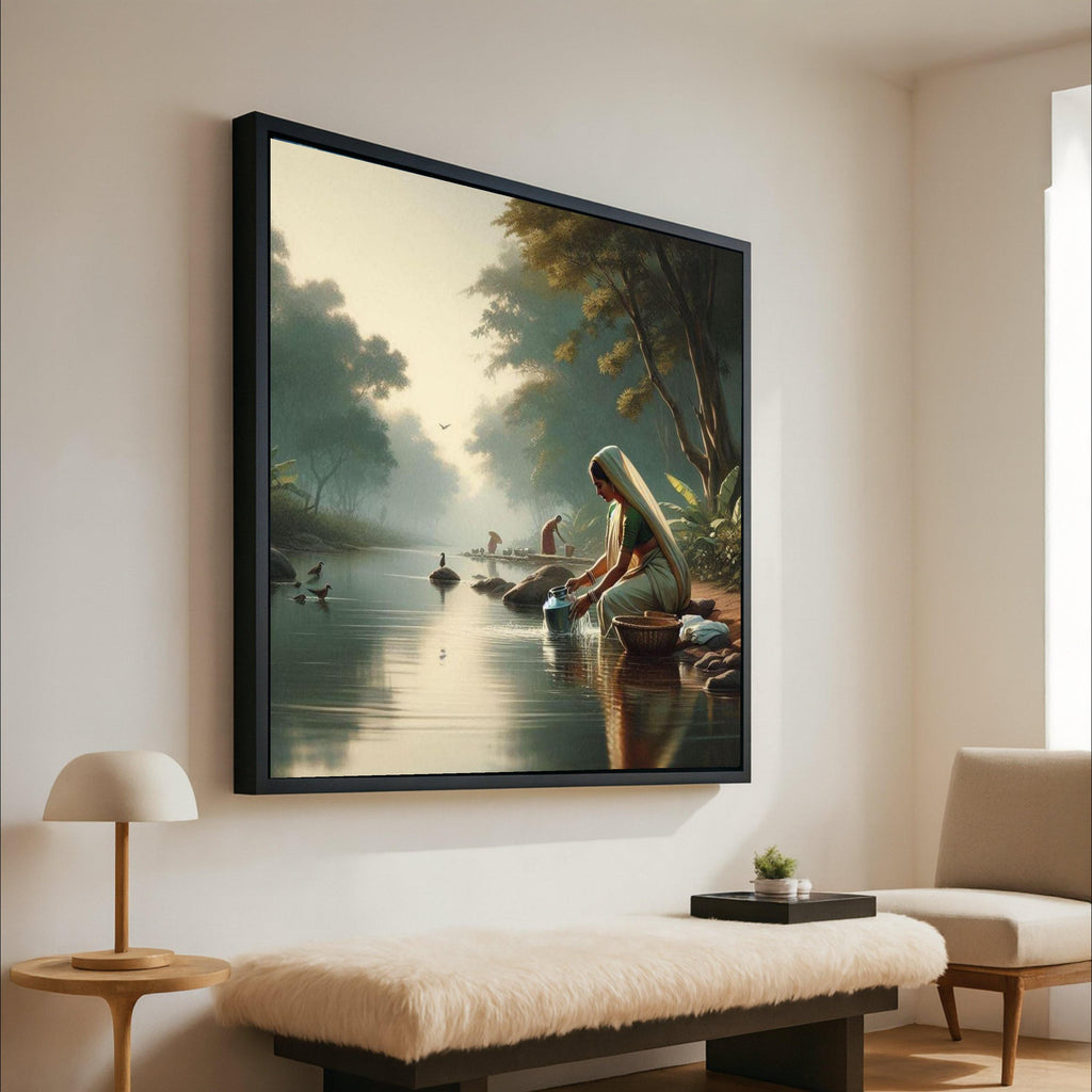 Traditional Indian River Scene Canvas Print – Wall Art, Wall Decor, Ready to Hang Wall Decoration
