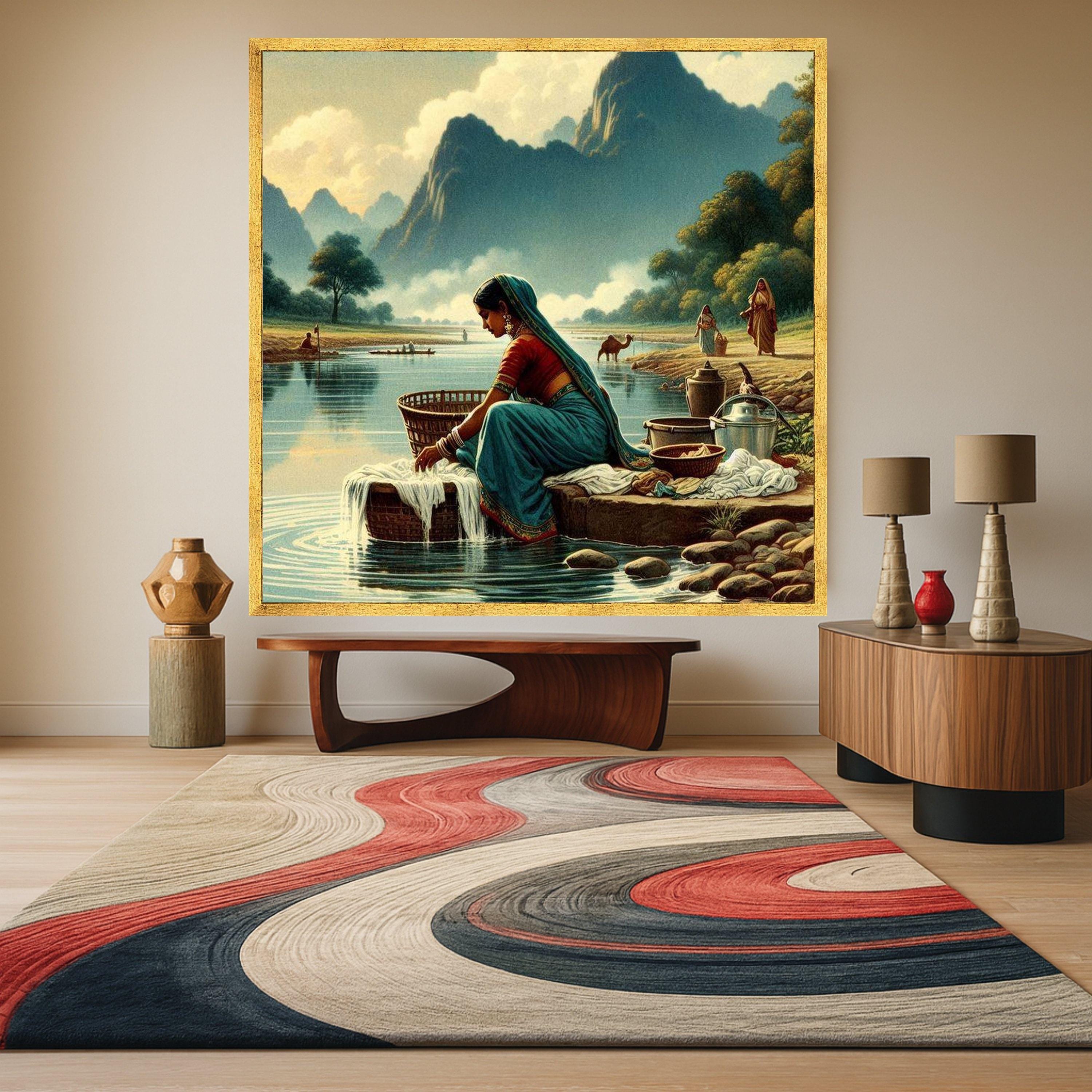 Indian Village River Canvas Print – Wall Art, Wall Decor, Ready to Hang Wall Decoration