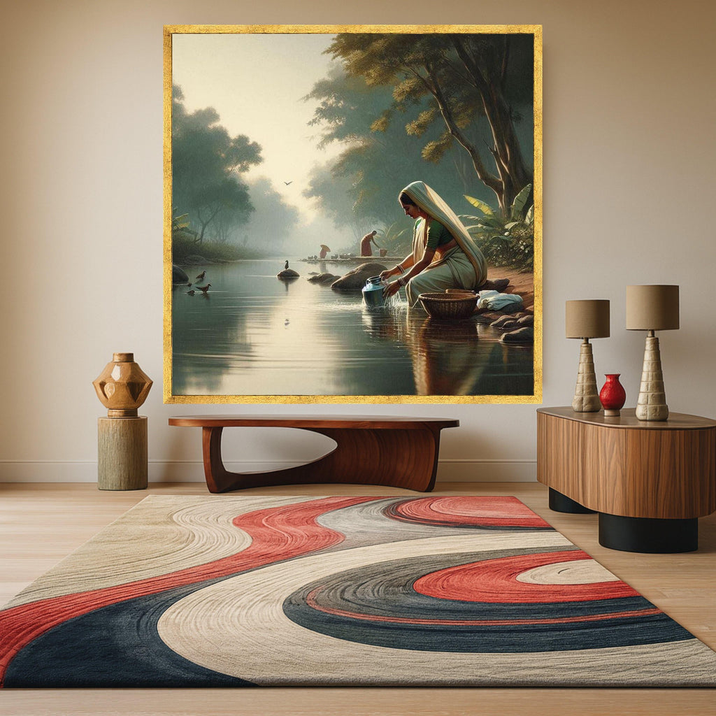 Traditional Indian River Scene Canvas Print – Wall Art, Wall Decor, Ready to Hang Wall Decoration