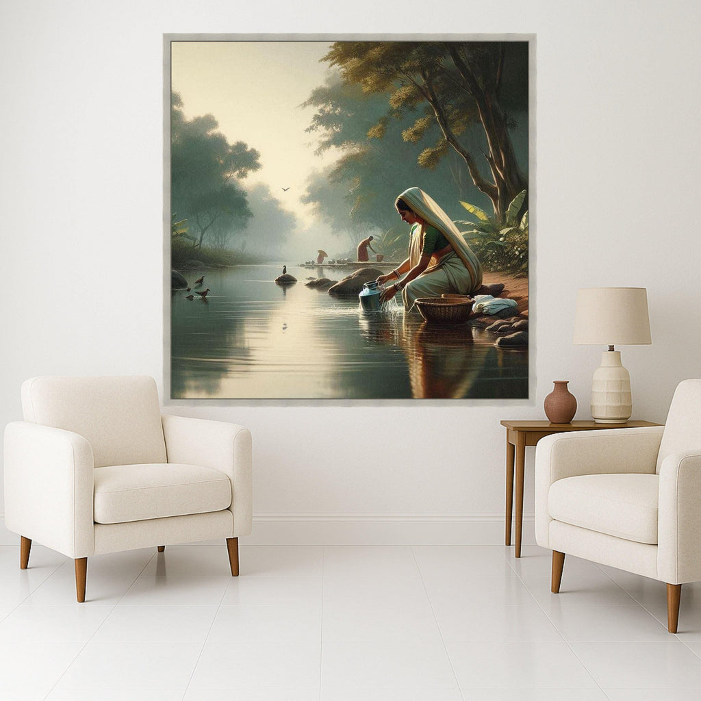 Traditional Indian River Scene Canvas Print – Wall Art, Wall Decor, Ready to Hang Wall Decoration