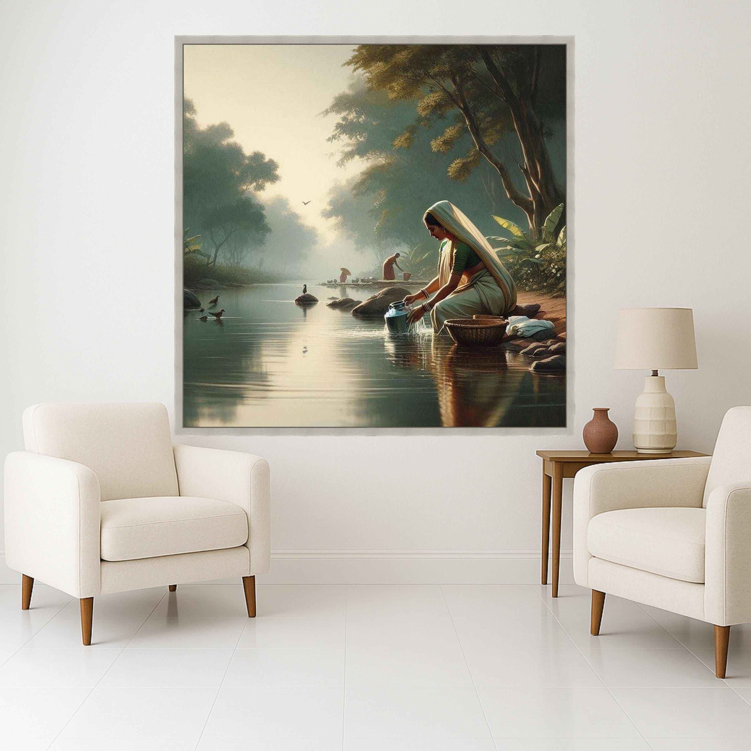 Traditional Indian River Scene Canvas Print – Wall Art, Wall Decor, Ready to Hang Wall Decoration