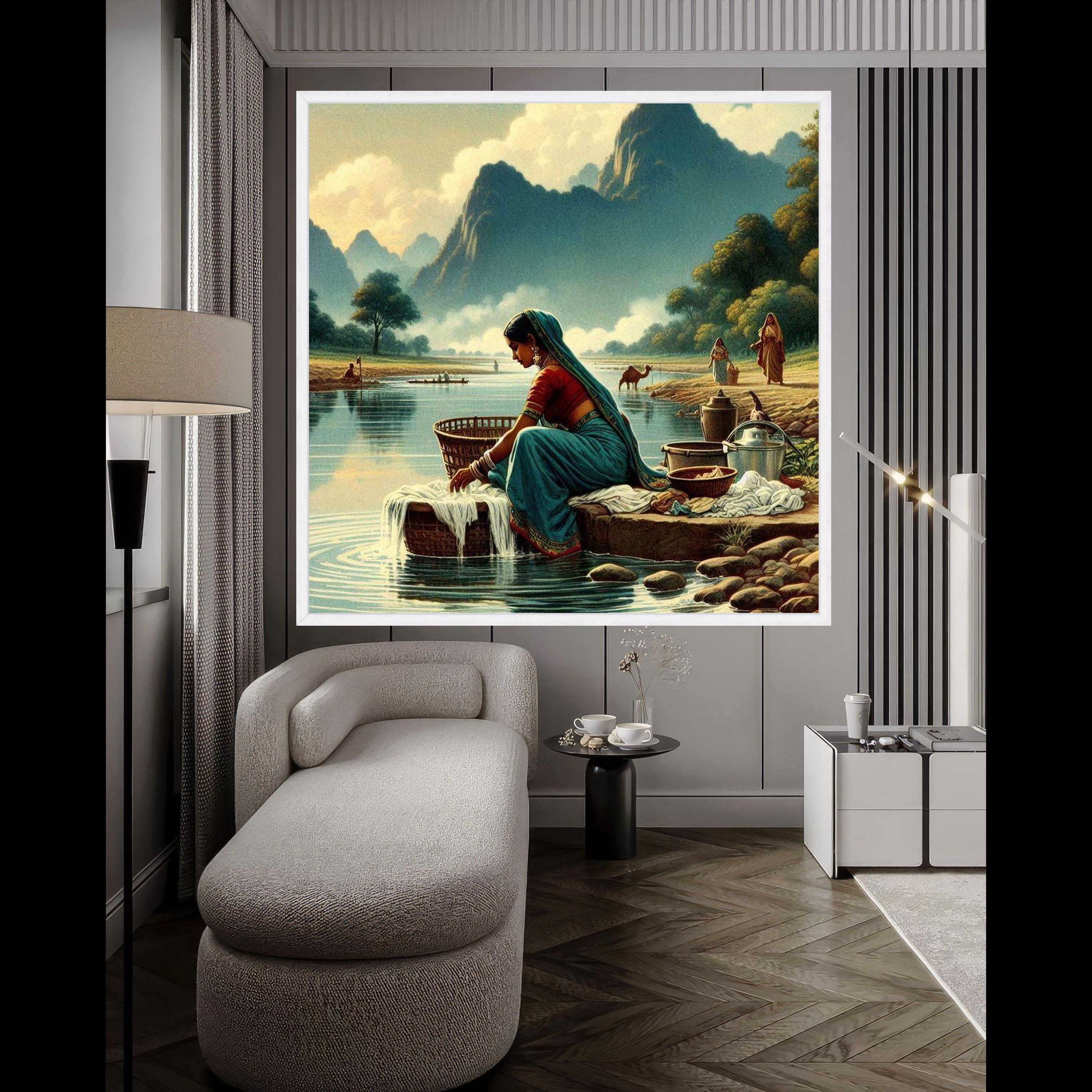 Indian Village River Canvas Print – Wall Art, Wall Decor, Ready to Hang Wall Decoration