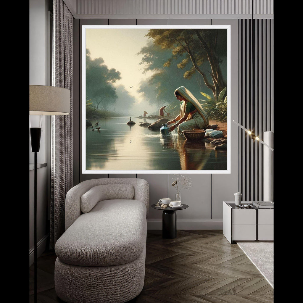 Traditional Indian River Scene Canvas Print – Wall Art, Wall Decor, Ready to Hang Wall Decoration