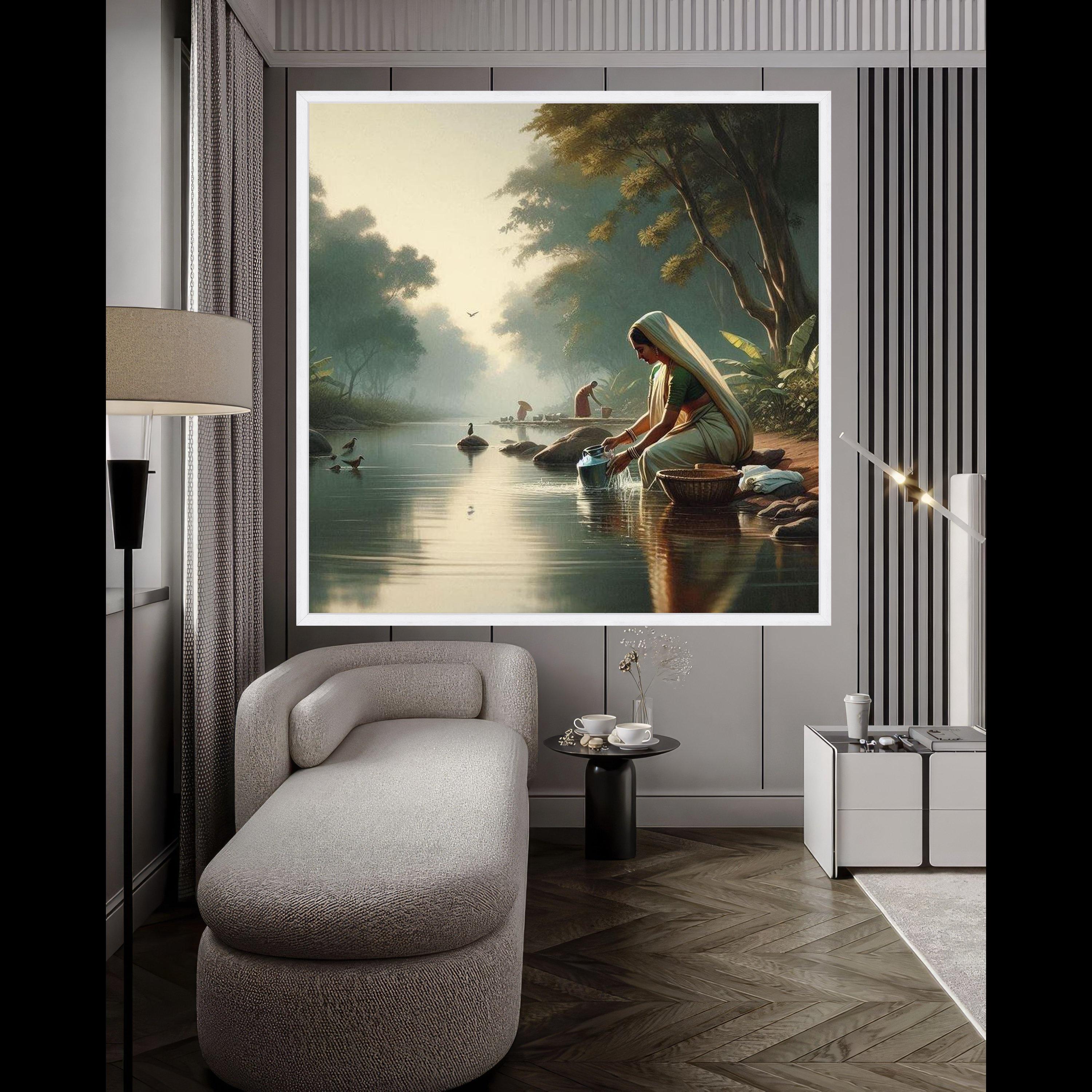 Traditional Indian River Scene Canvas Print – Wall Art, Wall Decor, Ready to Hang Wall Decoration