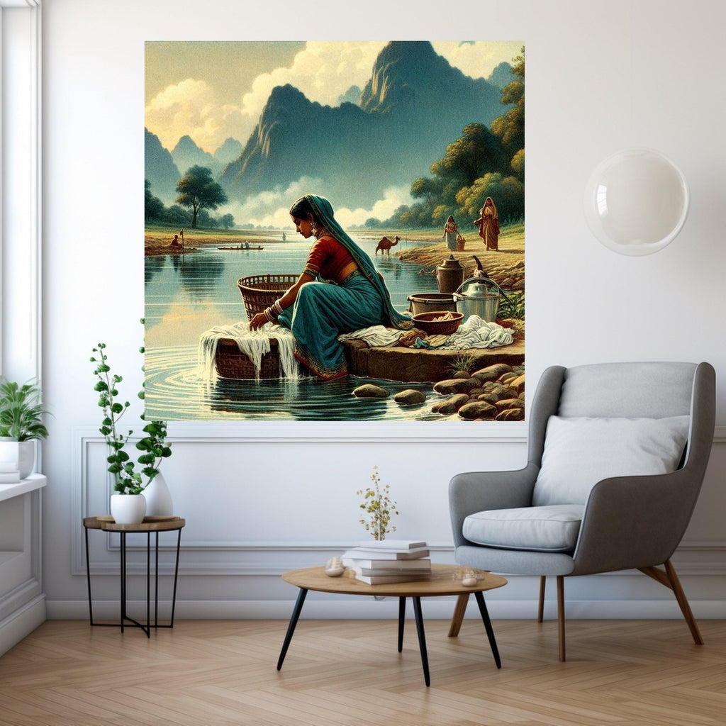 Indian Village River Canvas Print – Wall Art, Wall Decor, Ready to Hang Wall Decoration