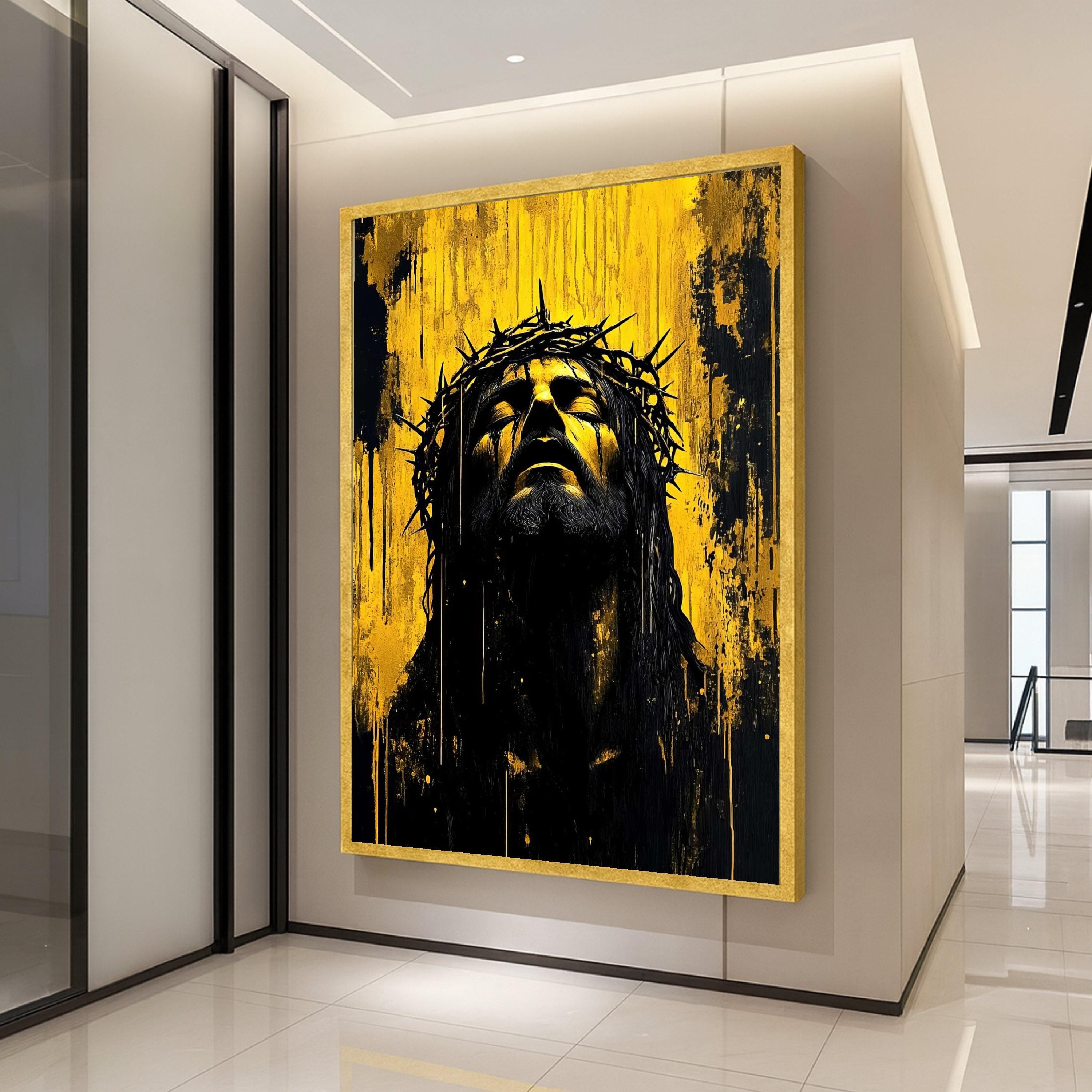 Dramatic Jesus Christ with Crown of Thorns Canvas, Religious Wall Art, Bold Spiritual Canvas Art, Modern Christian Home Decor Ready To Hang,
