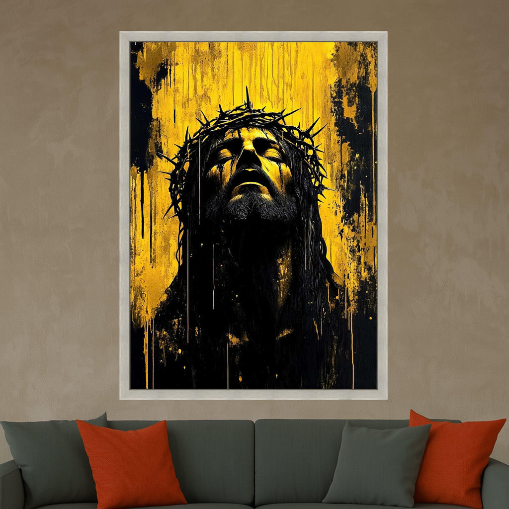 Dramatic Jesus Christ with Crown of Thorns Canvas, Religious Wall Art, Bold Spiritual Canvas Art, Modern Christian Home Decor Ready To Hang,