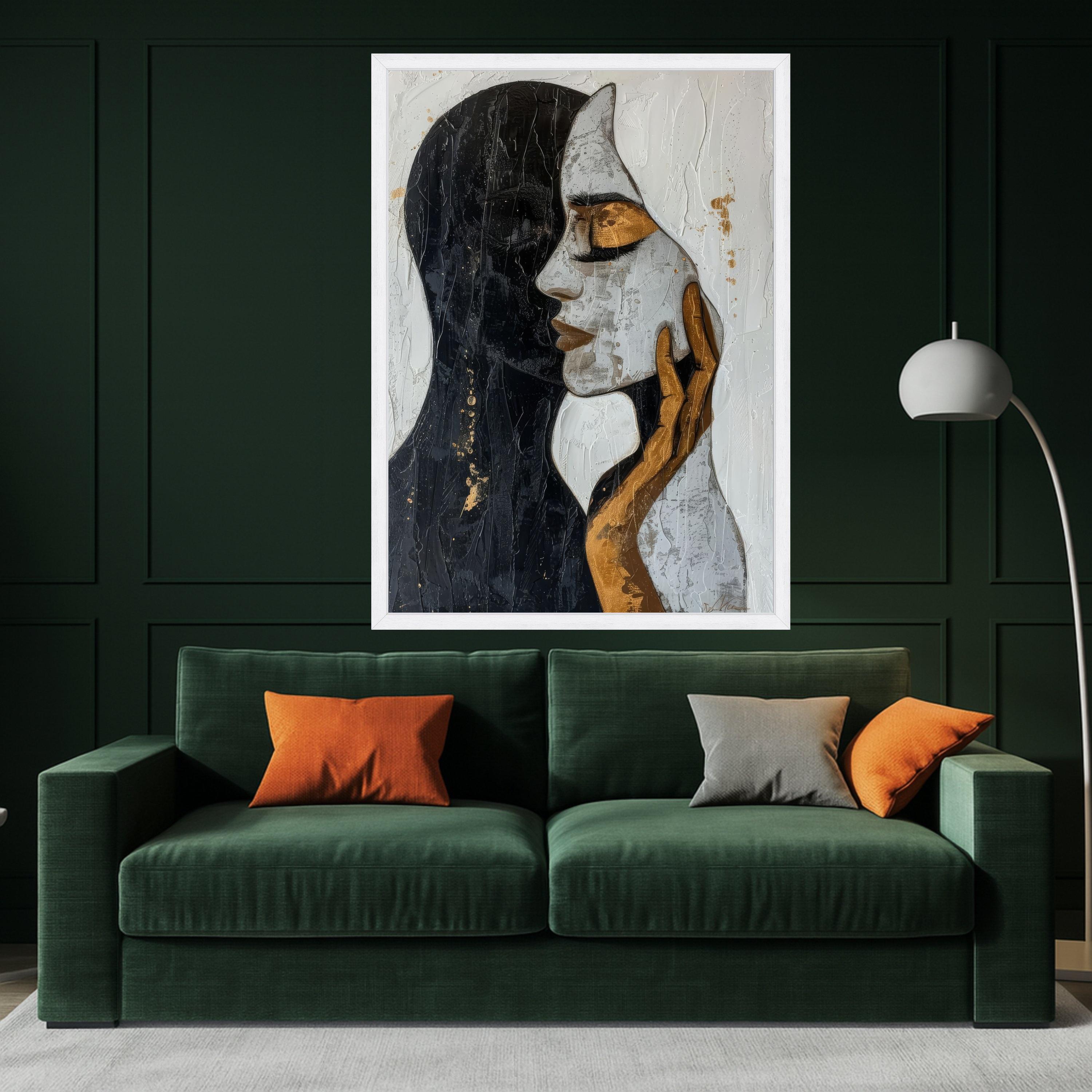 Abstract Dual Face Canvas, Modern Art Wall Decor, Gold and Black Portrait, Contemporary Canvas Painting, Home Decoration Ready To Hang,