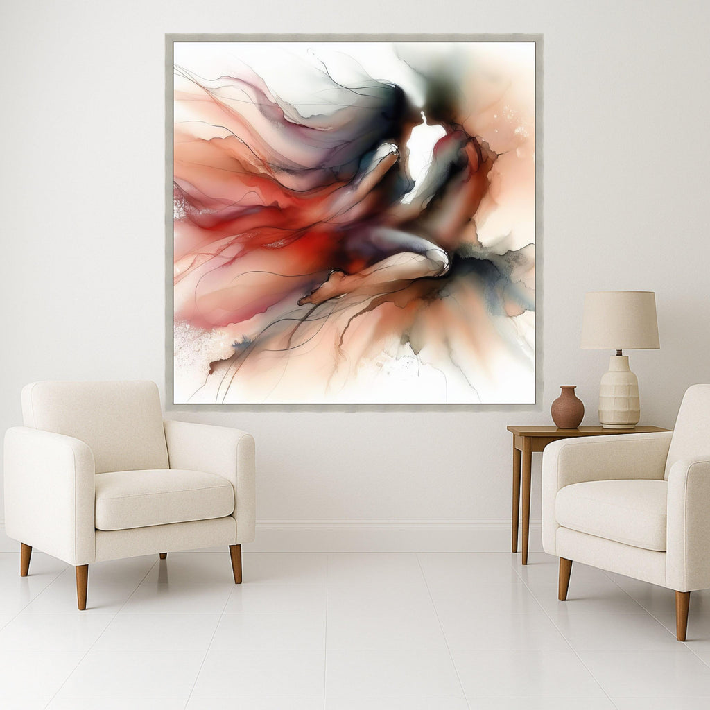 Abstract Couple Canvas Print – Romantic Wall Art in Red and Black, Fluid Ink Style Wall Decoration, Wall Decor, Ready to Hang