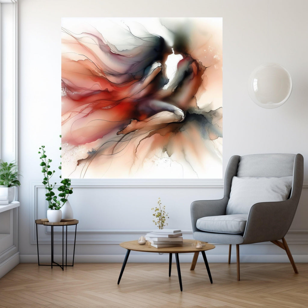 Abstract Couple Canvas Print – Romantic Wall Art in Red and Black, Fluid Ink Style Wall Decoration, Wall Decor, Ready to Hang