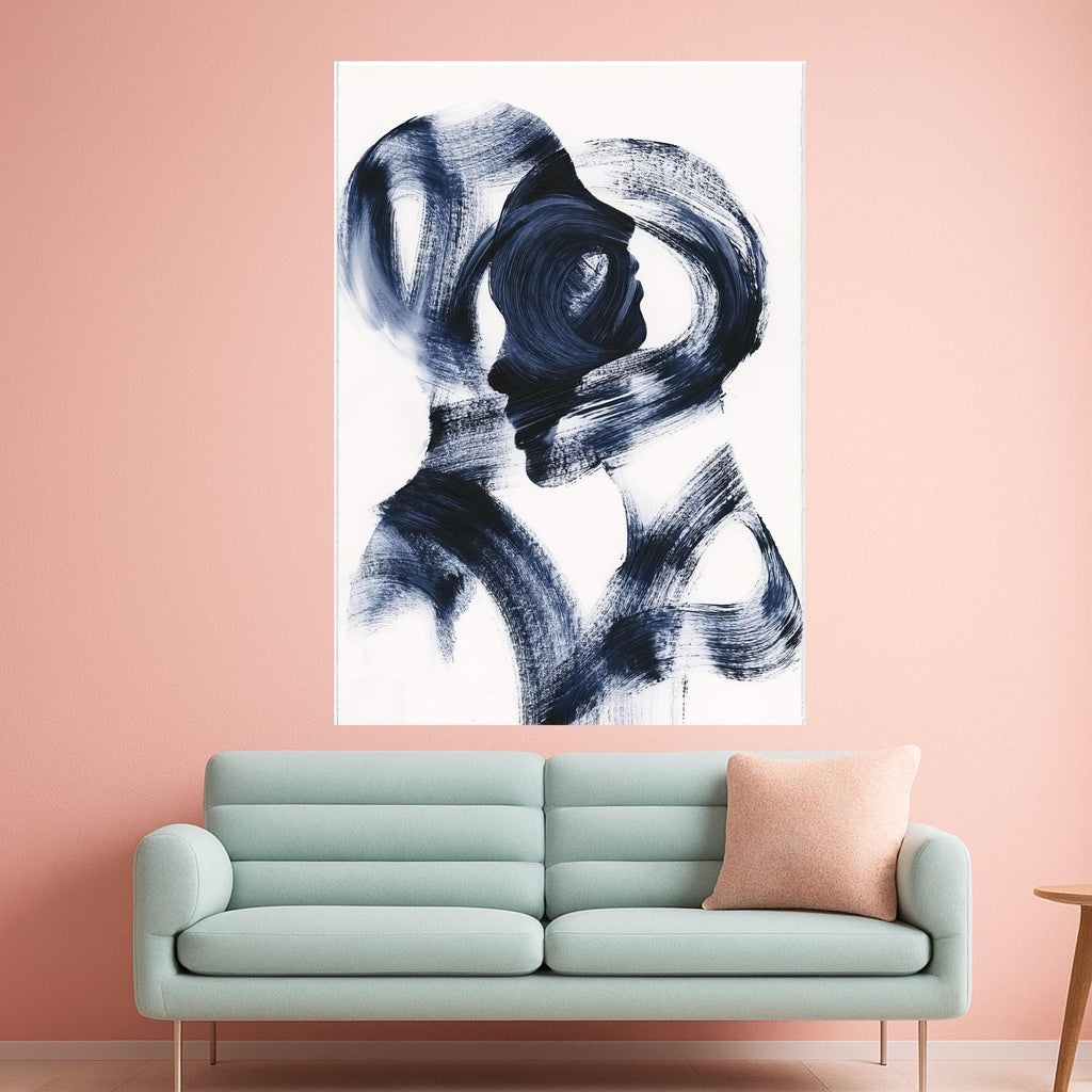 Abstract Couple Silhouette Canvas, Modern Black Brushstroke Art, Minimalist Wall Decor, Contemporary Canvas Painting, Home Ready To Hang,