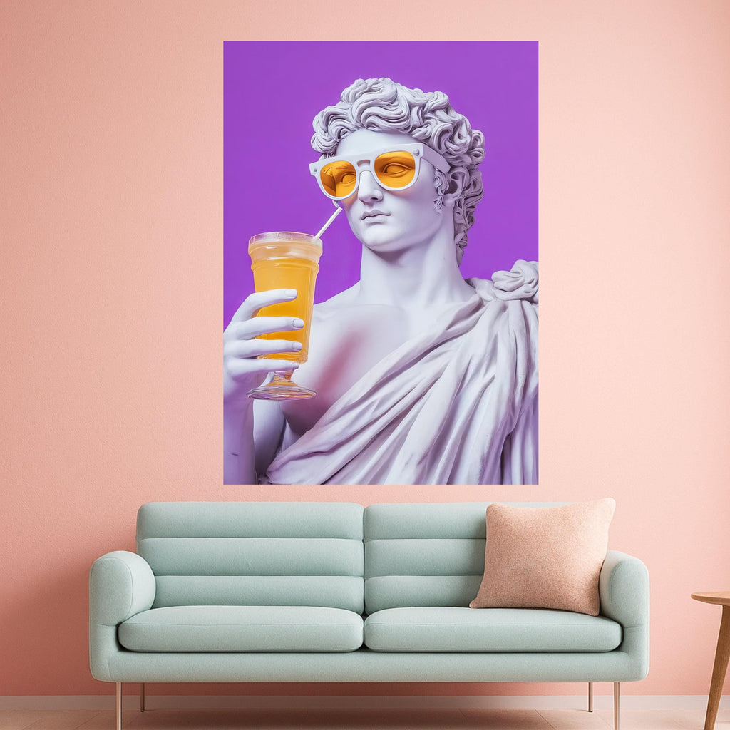 Modern Classical Sculpture Canvas, Retro Statue with Sunglasses, Purple Background Wall Art, Pop Art Home Decor, Unique Ready To Hang,