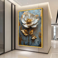 Elegant White and Gold Flower Canvas Wall Art, Floral Painting, Metallic Botanical Decor, Modern Abstract Canvas for Living Ready To Hang,