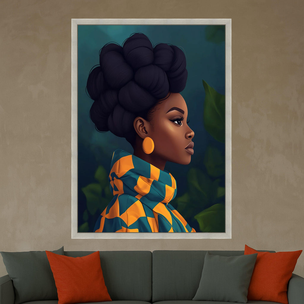 African Woman Canvas Print – Afrocentric Wall Art – Bold Modern Wall Decor – Natural Hair Portrait – Ready to Hang Wall Decoration