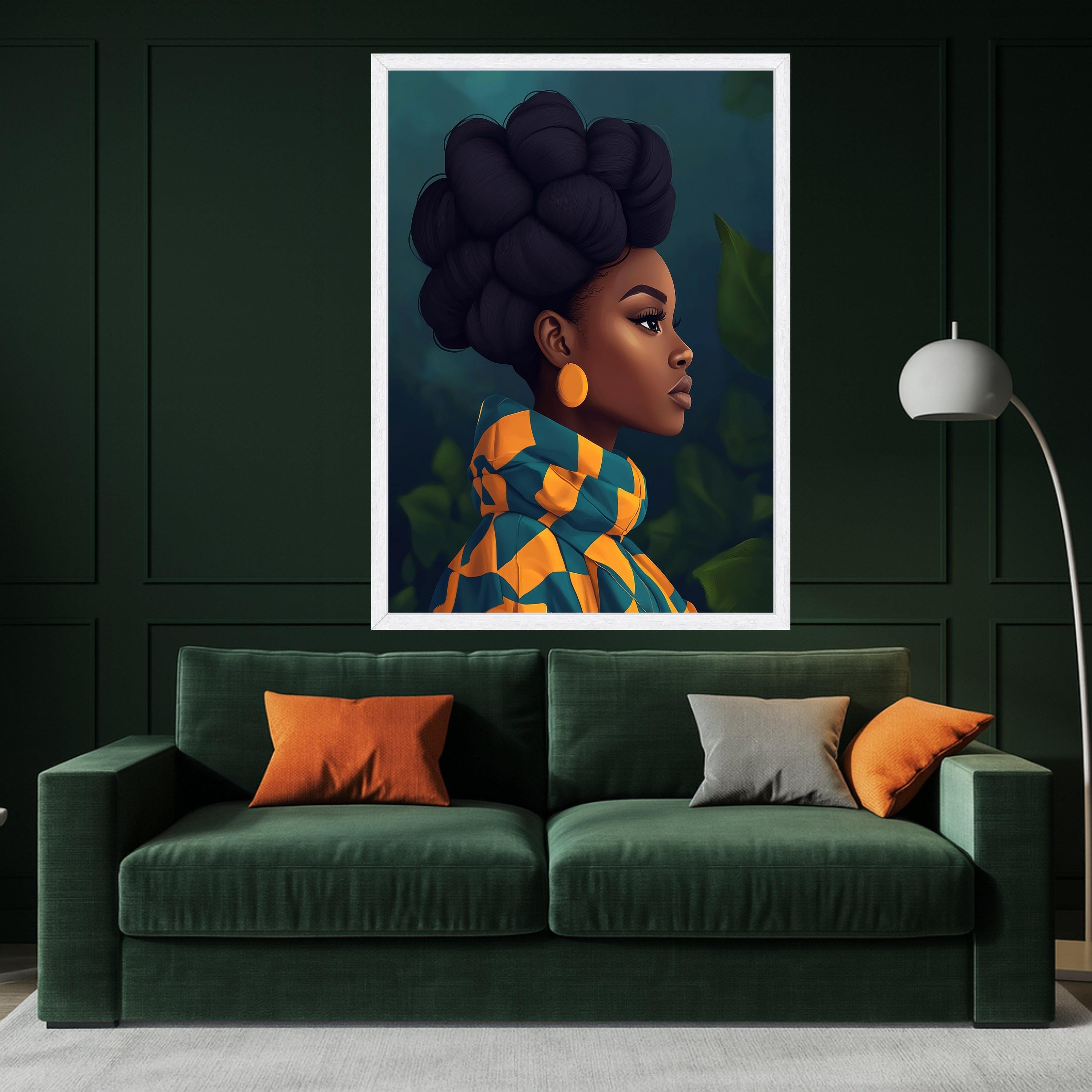 African Woman Canvas Print – Afrocentric Wall Art – Bold Modern Wall Decor – Natural Hair Portrait – Ready to Hang Wall Decoration