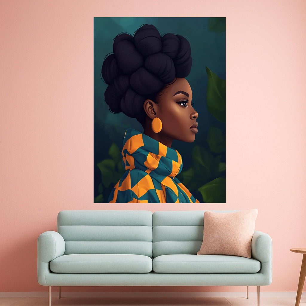 African Woman Canvas Print – Afrocentric Wall Art – Bold Modern Wall Decor – Natural Hair Portrait – Ready to Hang Wall Decoration