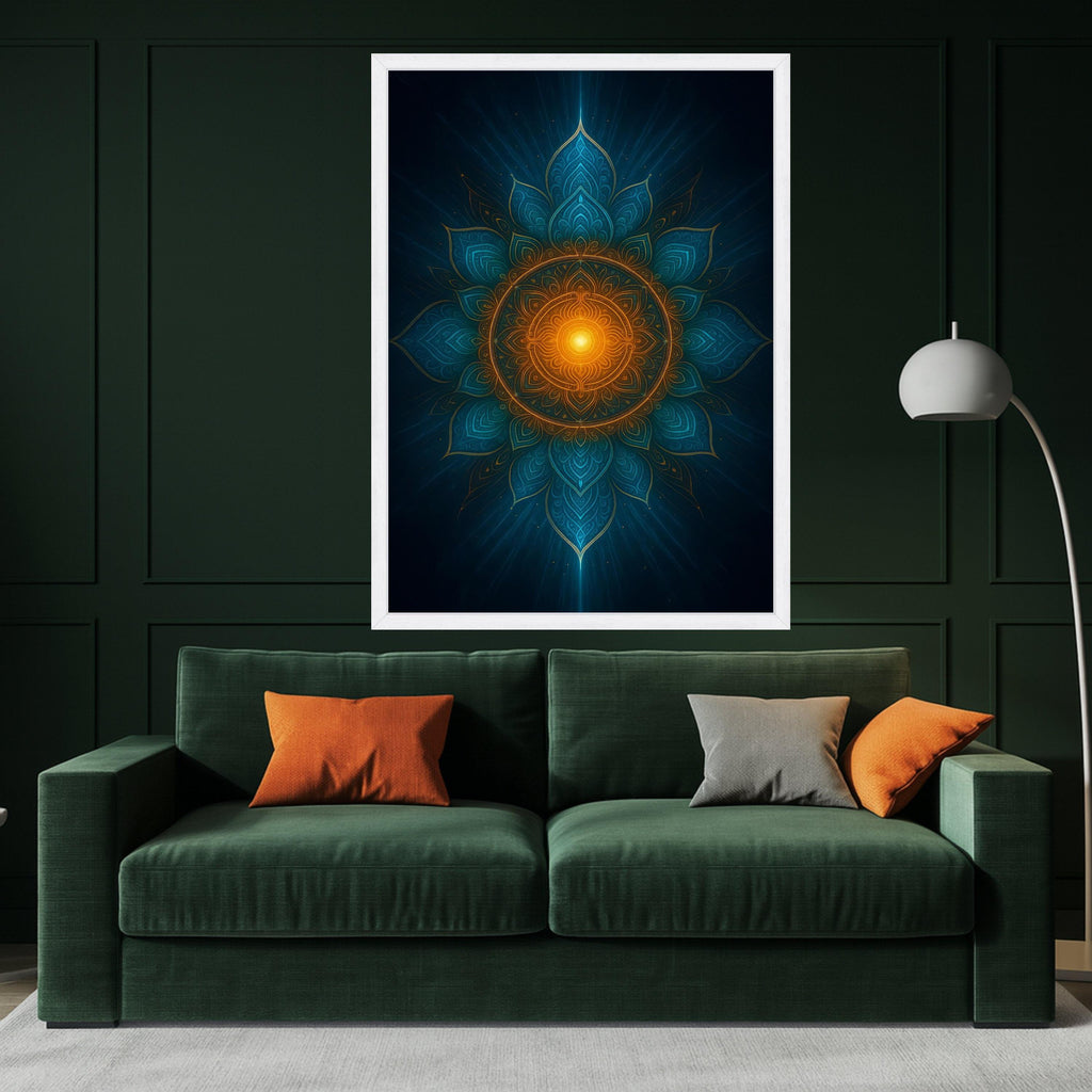 Mandala Canvas Print – Sacred Geometry Wall Art – Spiritual Wall Decor – Blue & Orange Artwork – Ready to Hang Wall Decoration
