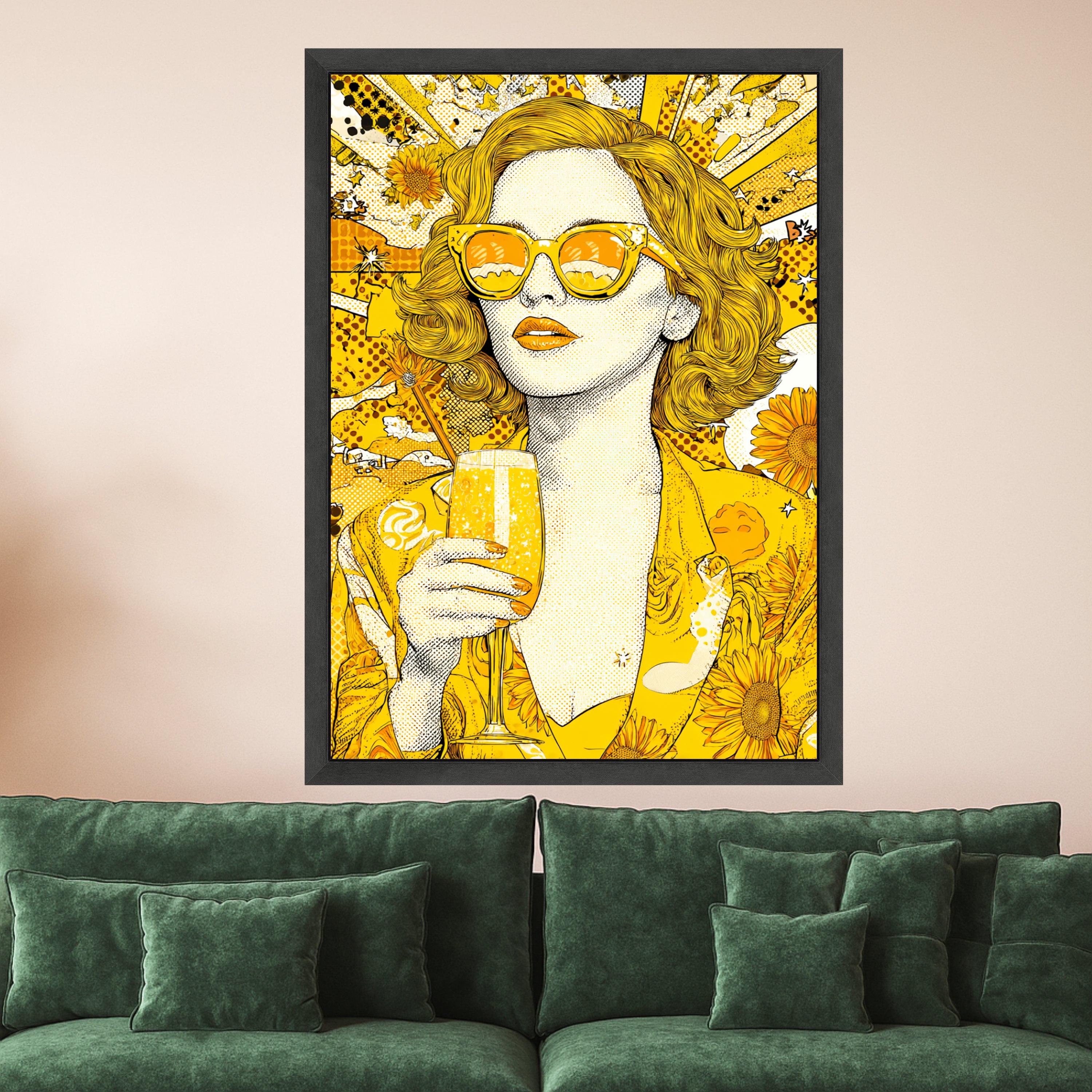 Vibrant Yellow Pop Art Woman Canvas, Retro Sunglasses Wall Art, Sunflower Theme Canvas, Bright Modern Home Decor, Fashion Ready To Hang,