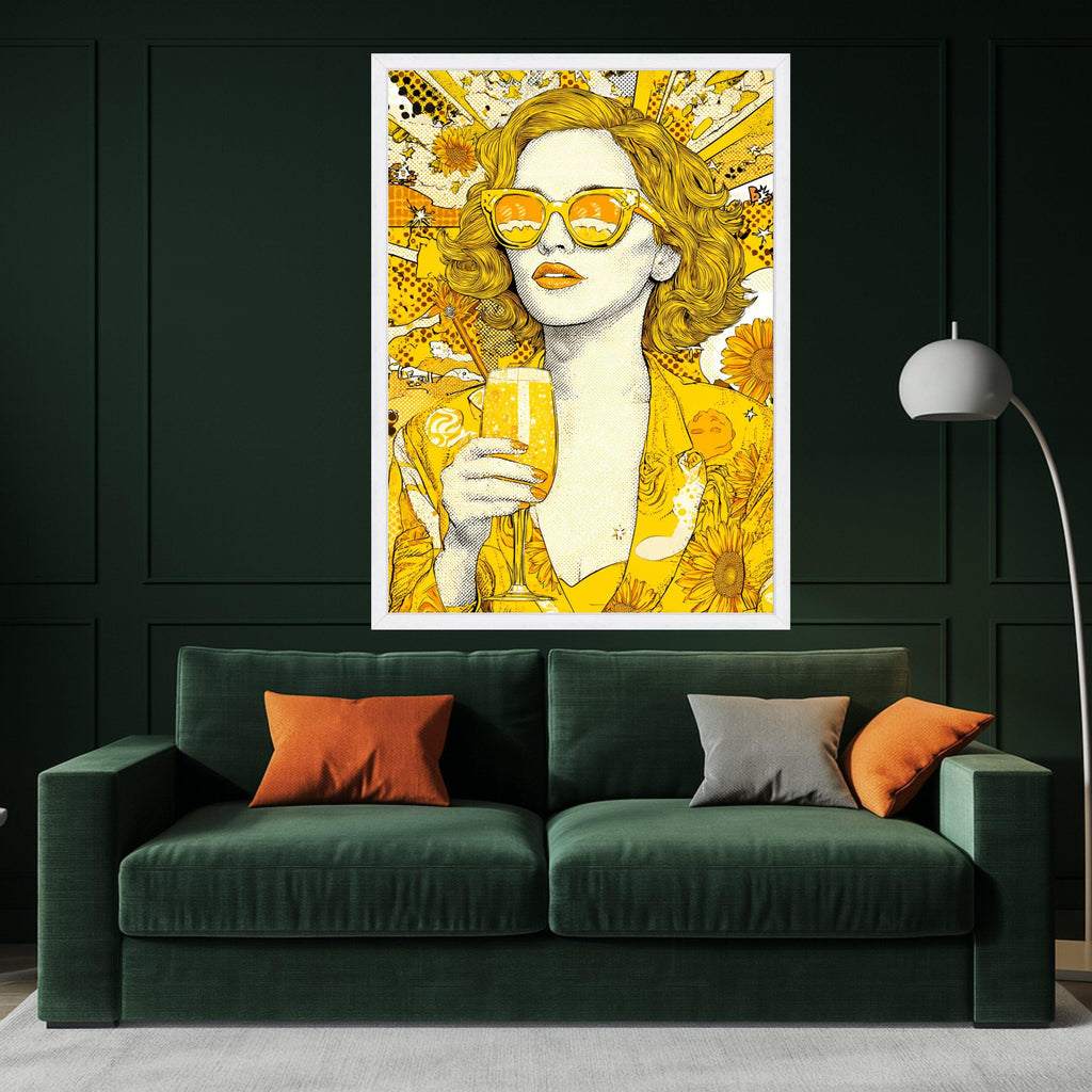 Vibrant Yellow Pop Art Woman Canvas, Retro Sunglasses Wall Art, Sunflower Theme Canvas, Bright Modern Home Decor, Fashion Ready To Hang,