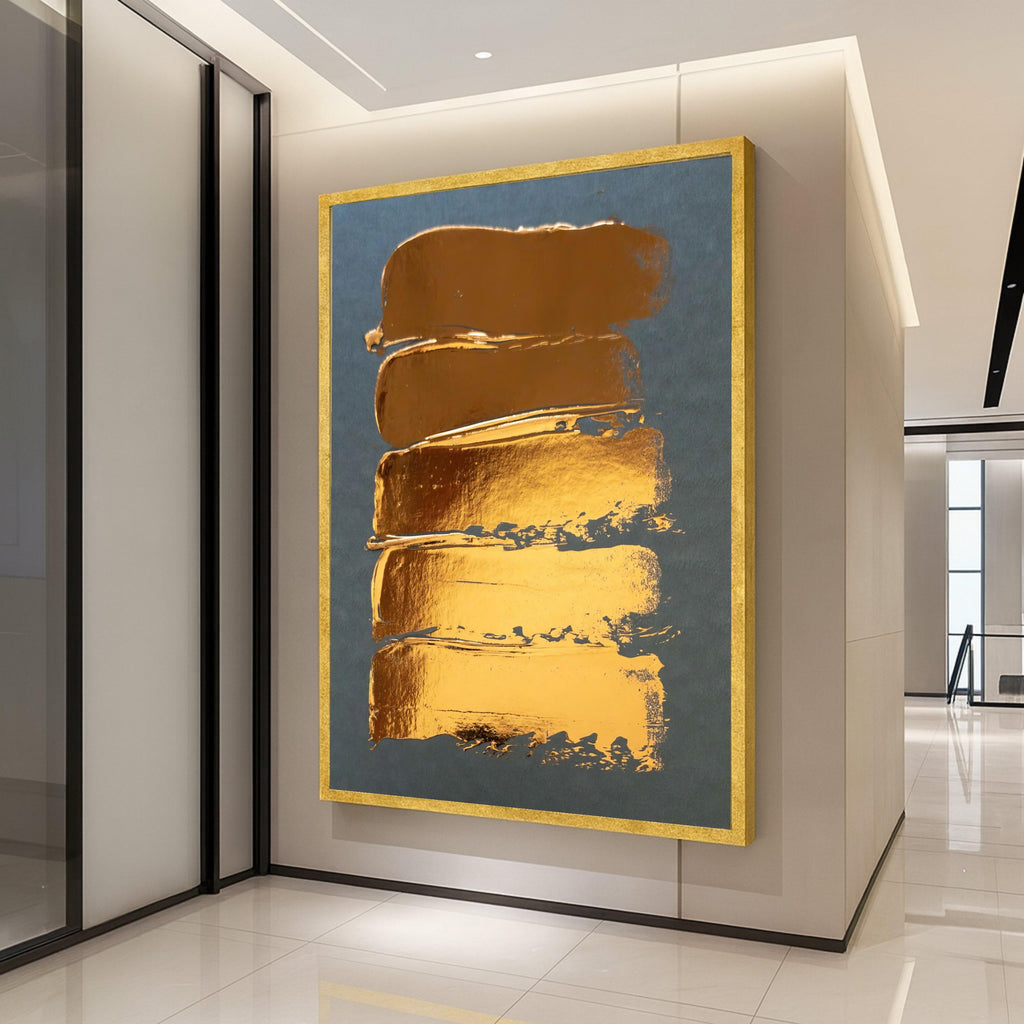 Modern Gold Brush Strokes Canvas, Abstract Metallic Wall Art, Gold Design, Contemporary Canvas Decoration, Minimalist Home Ready To Hang,