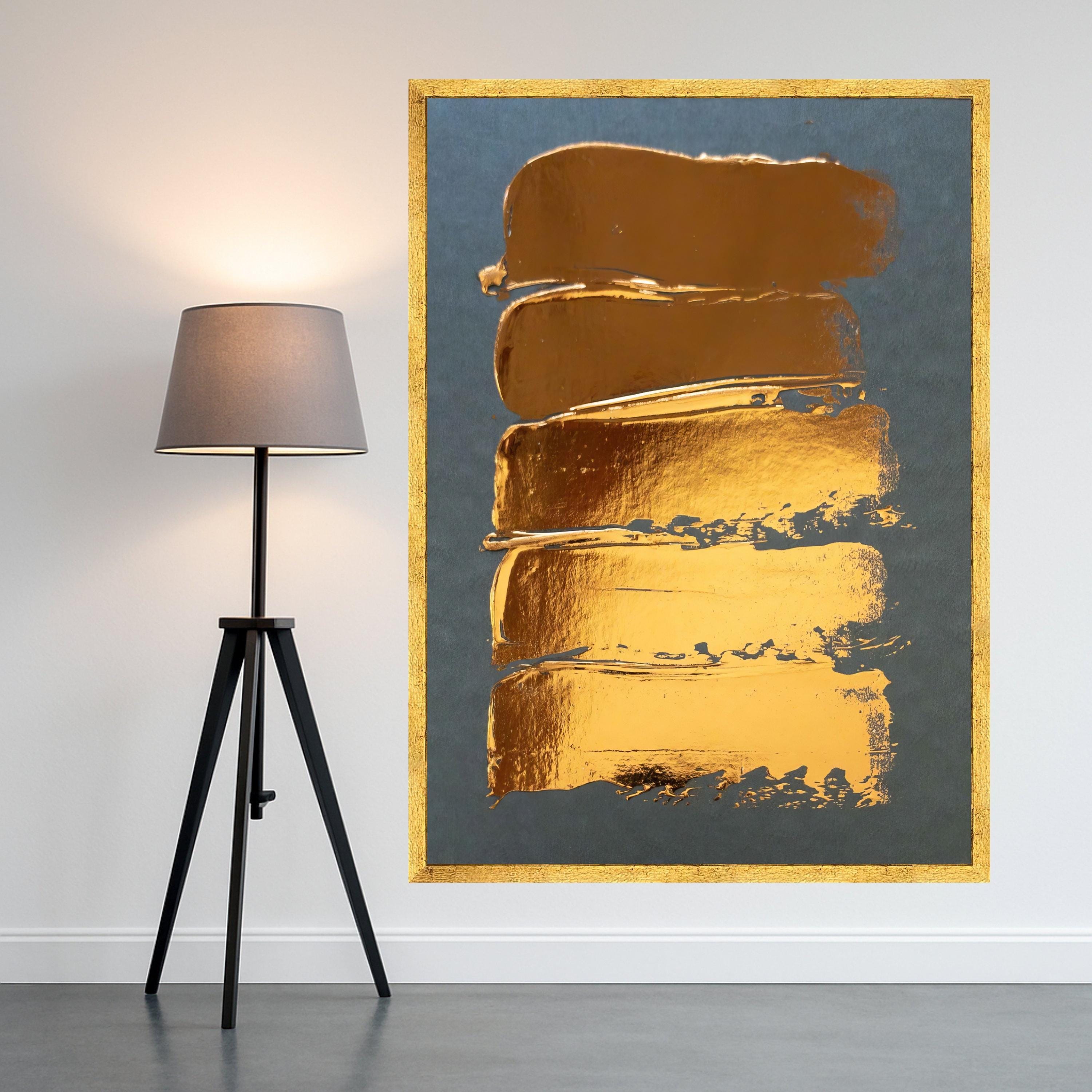 Modern Gold Brush Strokes Canvas, Abstract Metallic Wall Art, Gold Design, Contemporary Canvas Decoration, Minimalist Home Ready To Hang,