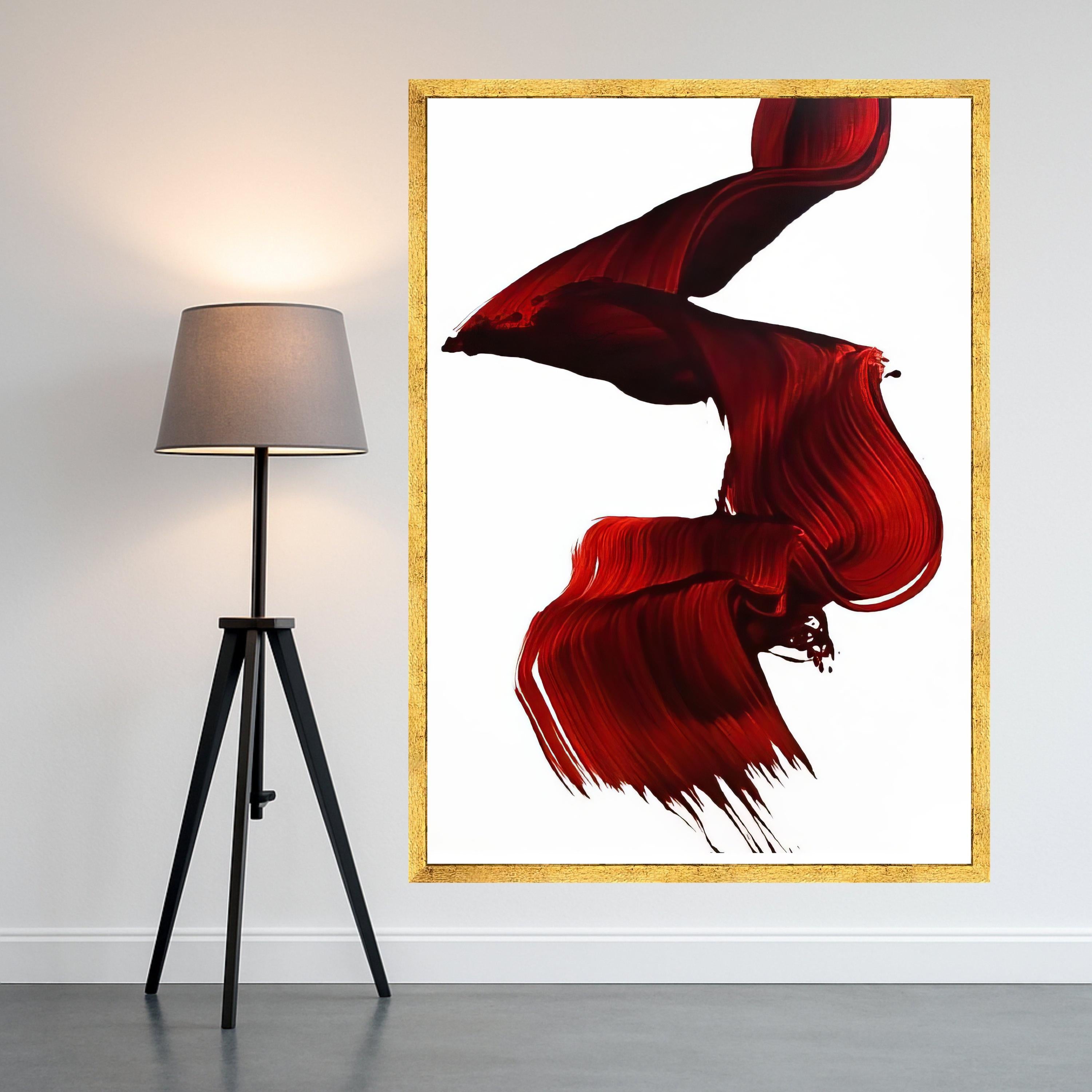 Flowing Red Brush Stroke Canvas, Abstract Modern Art, Bold Red Wall Art, Minimalist Canvas Decor, Contemporary Home Ready To Hang,