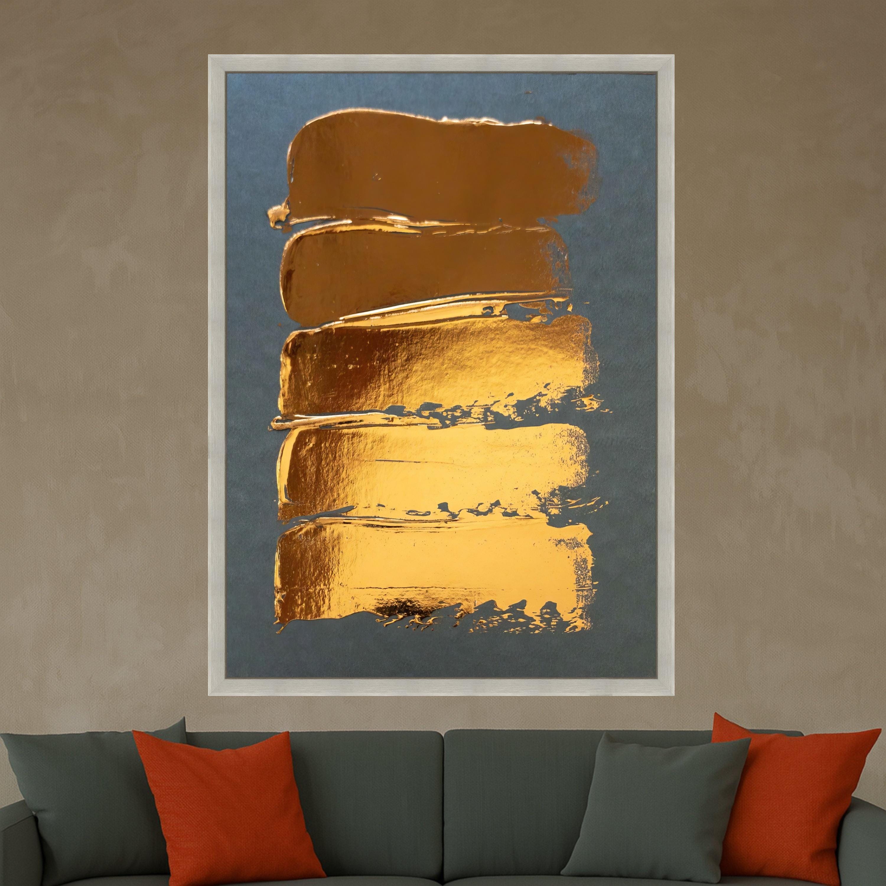 Modern Gold Brush Strokes Canvas, Abstract Metallic Wall Art, Gold Design, Contemporary Canvas Decoration, Minimalist Home Ready To Hang,