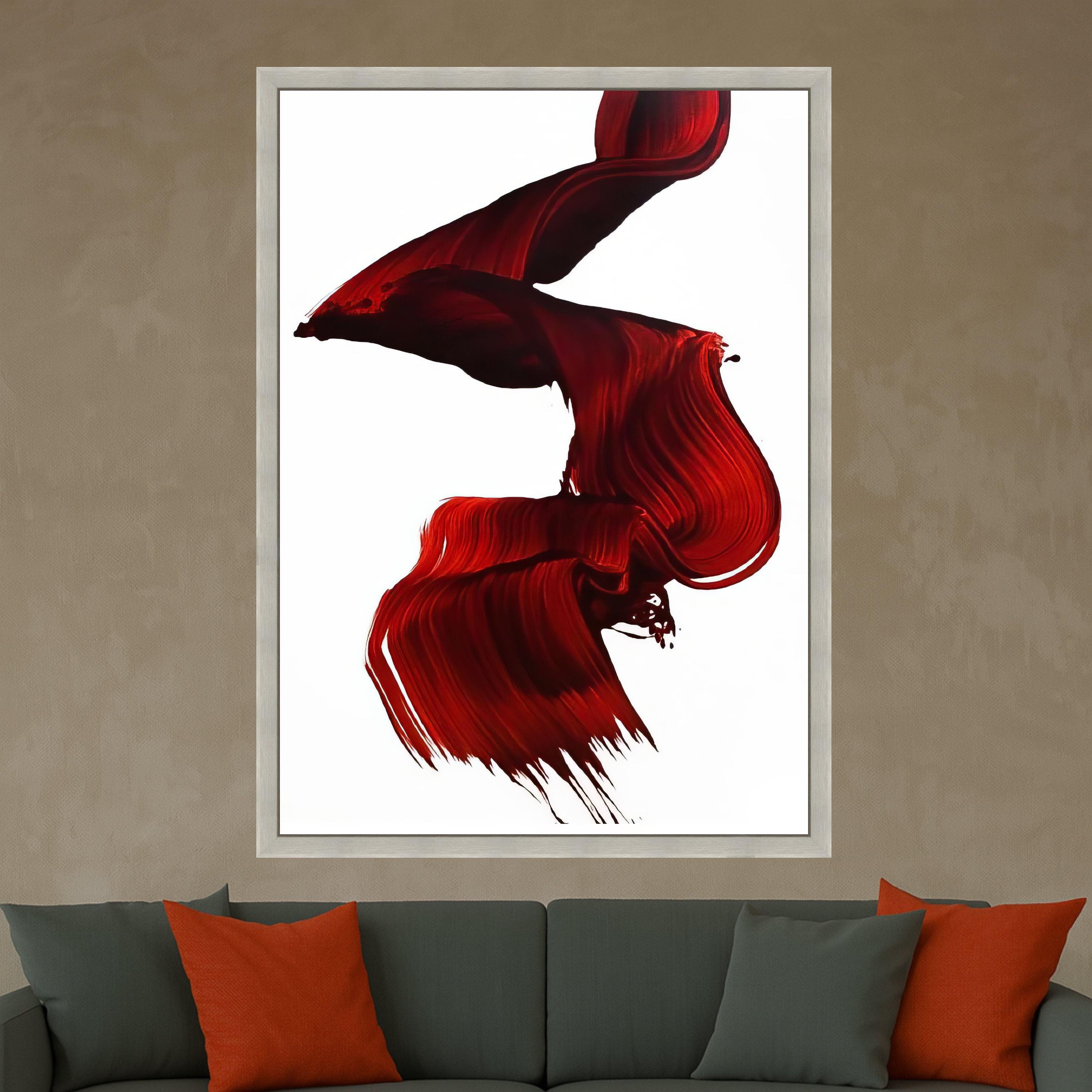 Flowing Red Brush Stroke Canvas, Abstract Modern Art, Bold Red Wall Art, Minimalist Canvas Decor, Contemporary Home Ready To Hang,