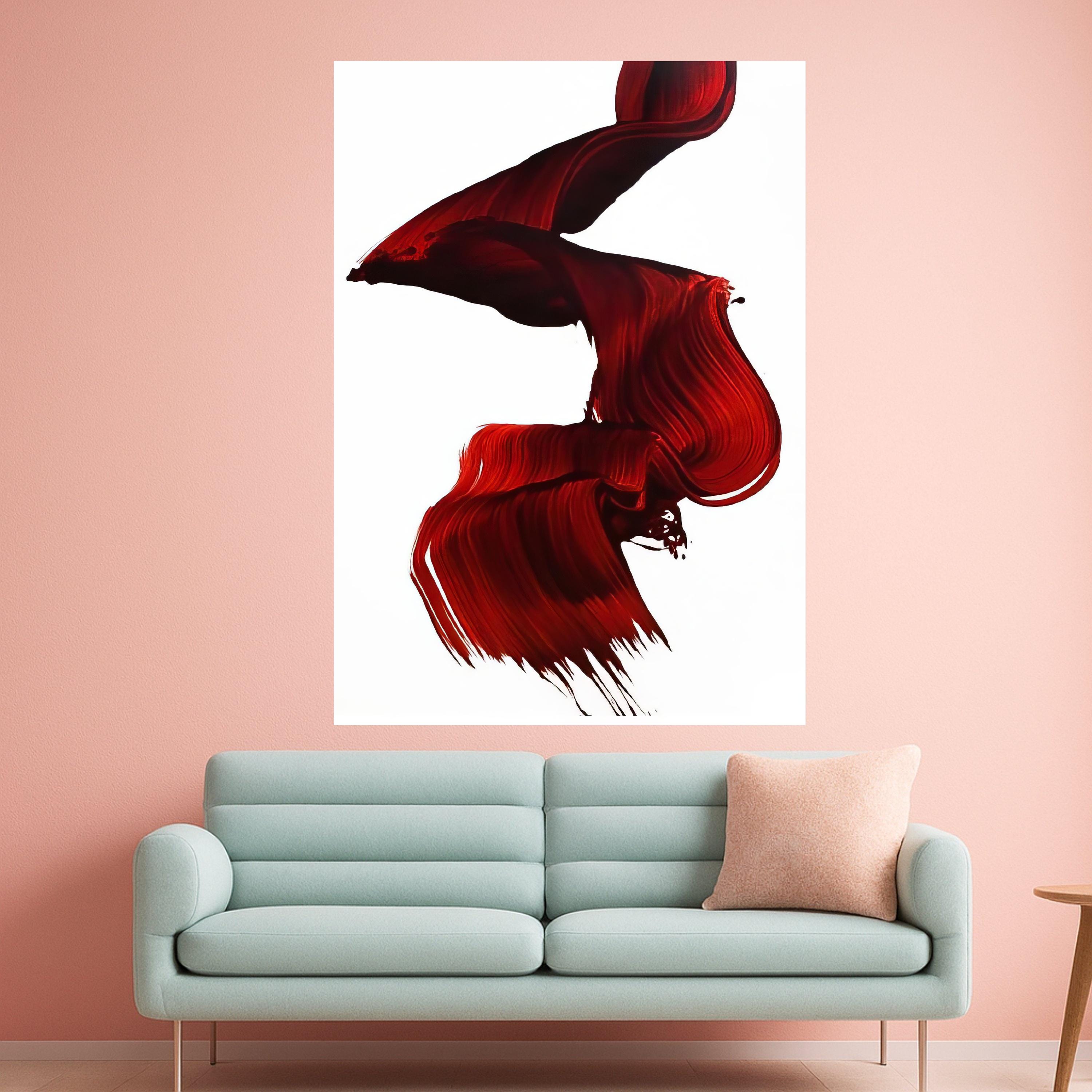 Flowing Red Brush Stroke Canvas, Abstract Modern Art, Bold Red Wall Art, Minimalist Canvas Decor, Contemporary Home Ready To Hang,