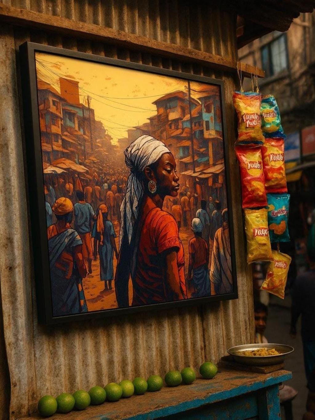 African Street Market Canvas Print – Bold Cultural Portrait Wall Art – Urban Wall Decor – Ready to Hang Afrocentric Painting
