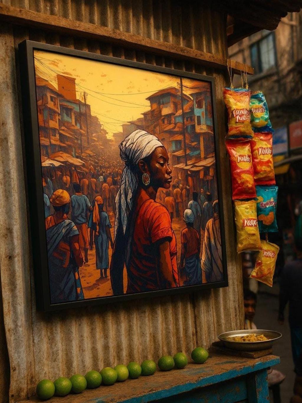 African Street Market Canvas Print – Bold Cultural Portrait Wall Art – Urban Wall Decor – Ready to Hang Afrocentric Painting
