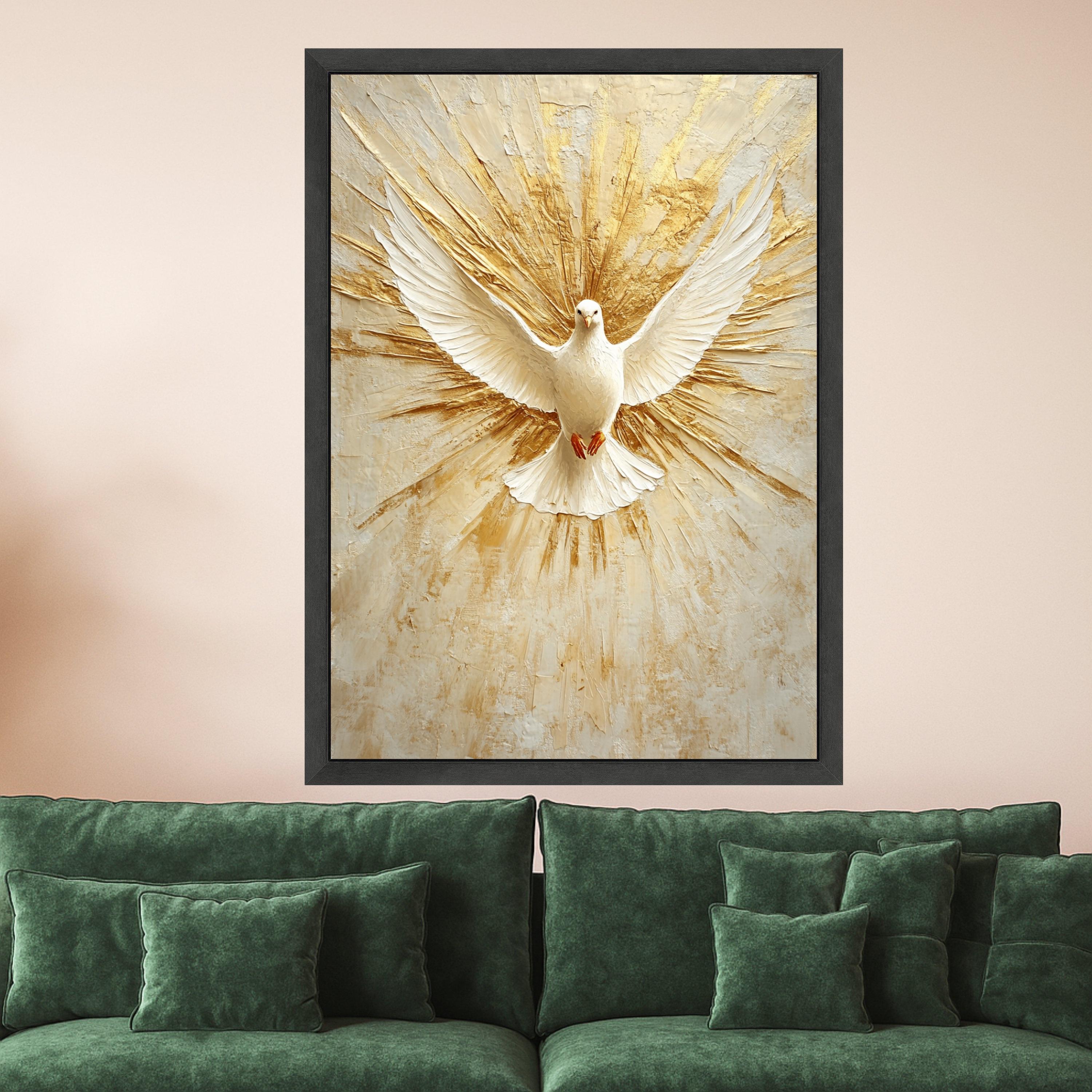 White Dove Canvas Print – Spiritual Wall Art, Peaceful Wall Decor, Golden Burst Background, Christian Home Accent