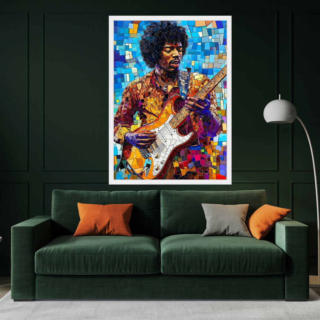 Guitar Legend Canvas Print – Mosaic Musician Wall Art, Colorful Wall Decor, Music Room Accent, Ready to Hang Modern Art