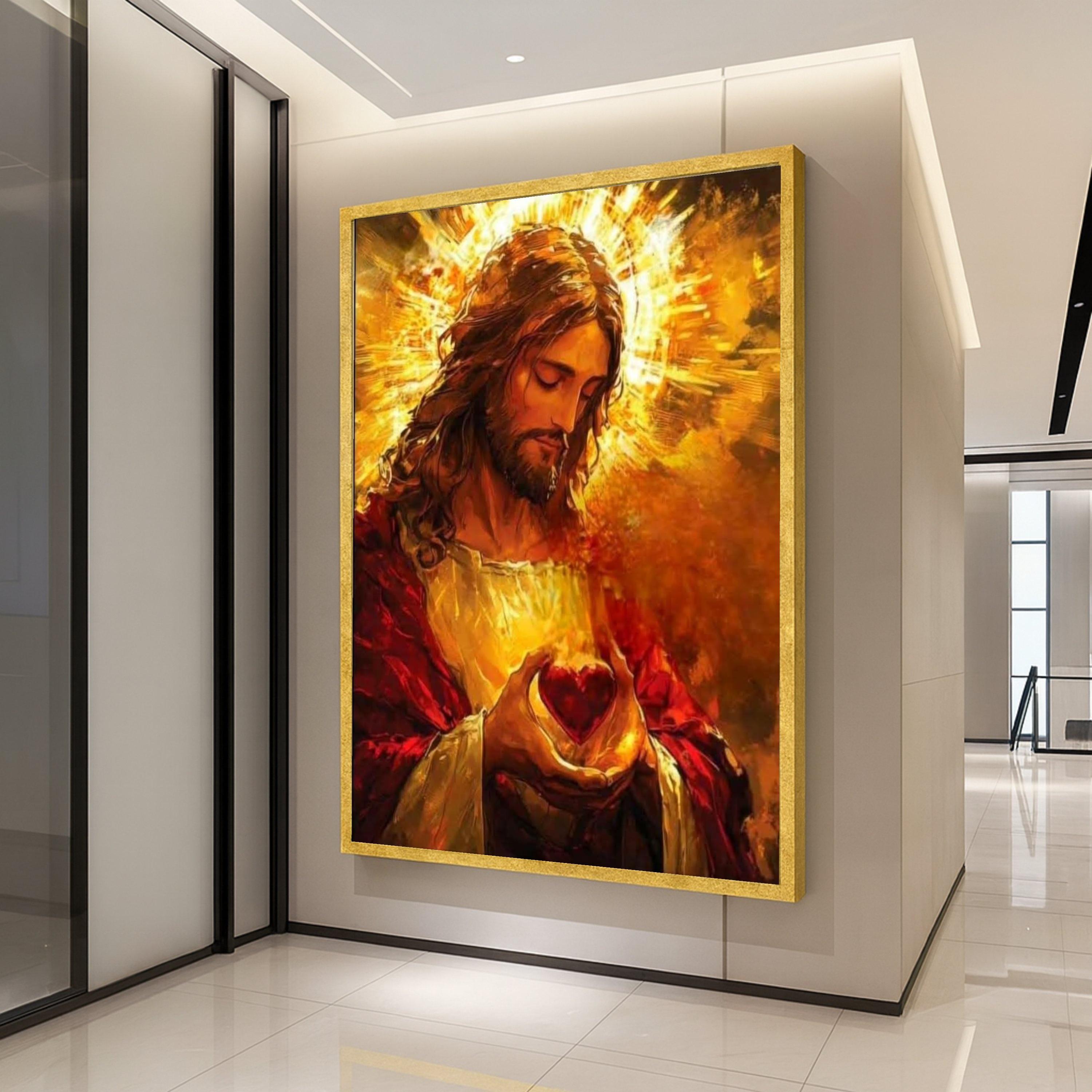 Sacred Heart of Jesus Canvas Wall Art, Christian Religious Painting, Spiritual Home Decor, Inspirational Faith Artwork, Ready Ready To Hang,
