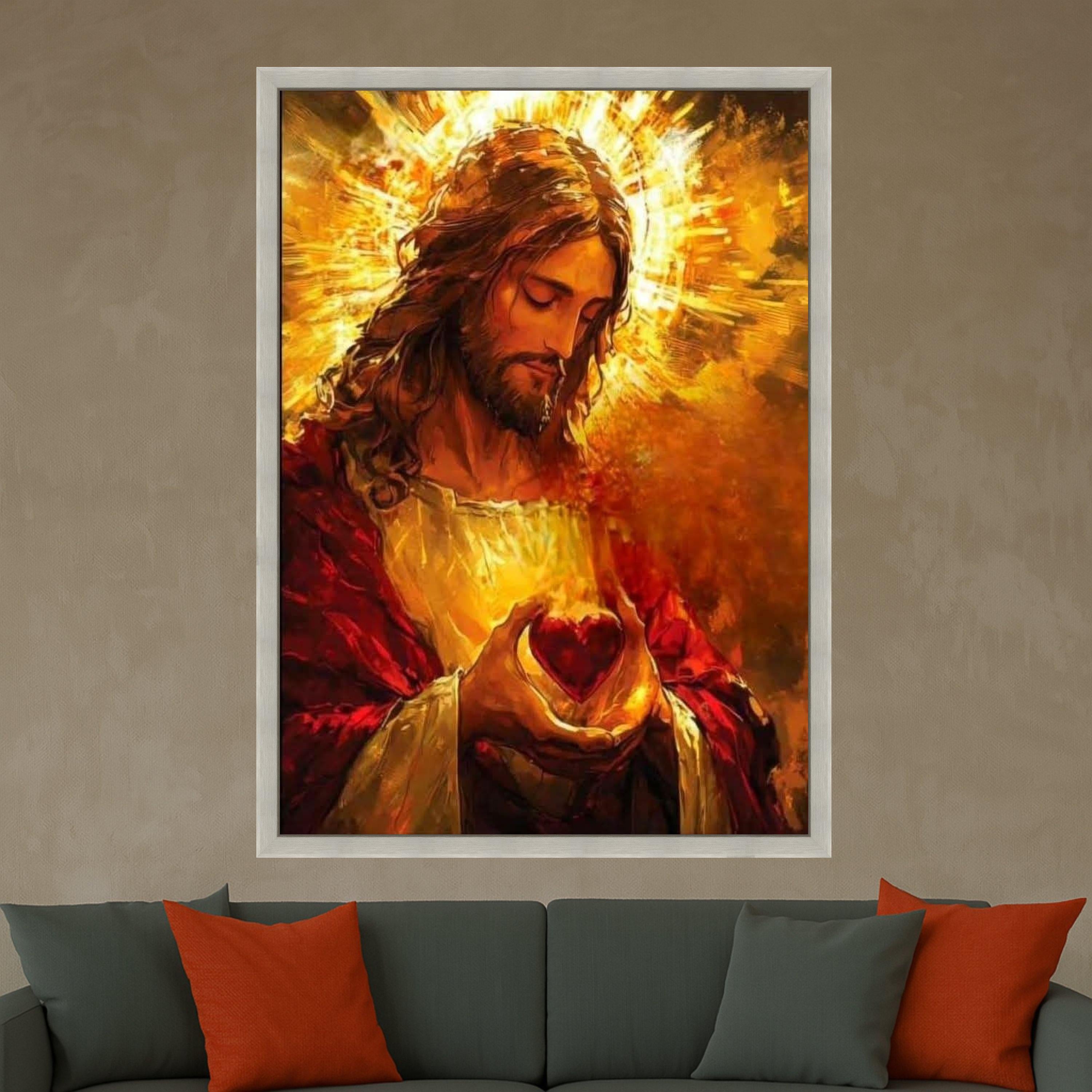 Sacred Heart of Jesus Canvas Wall Art, Christian Religious Painting, Spiritual Home Decor, Inspirational Faith Artwork, Ready Ready To Hang,