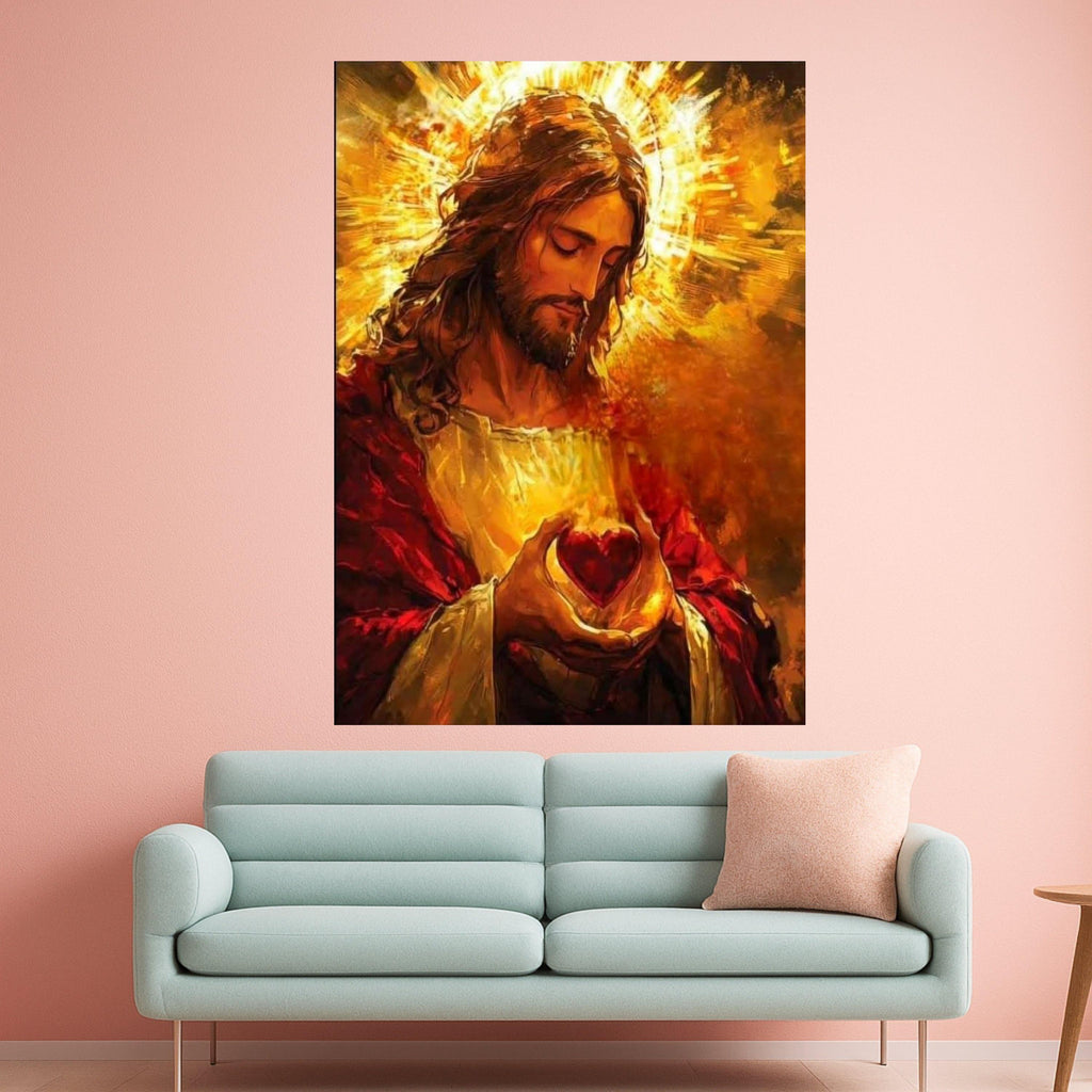 Sacred Heart of Jesus Canvas Wall Art, Christian Religious Painting, Spiritual Home Decor, Inspirational Faith Artwork, Ready Ready To Hang,