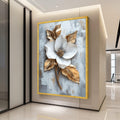 Elegant White Flower Canvas Wall Art, Gold Leaf Botanical Canvas, Modern Floral Home Decor, Nature Canvas, Ready to Hang Ready To Hang,